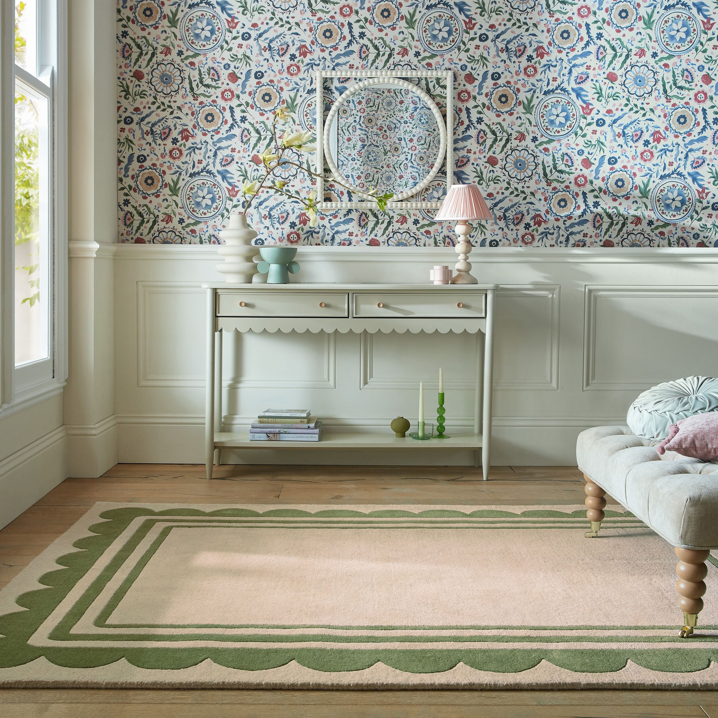 FLAIR RUGS Wollteppich »Lois mit Jakobsmuschelbordüre«, rechteckig, 7 mm Hö günstig online kaufen
