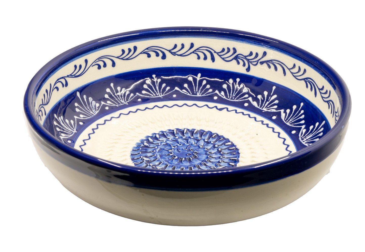 Kaladia Multireibe mittlere Reibeschüssel in Blau & Weiß - ca. 23 x 6 cm - Zutatenreibe, Keramik, handbemalte Küchenreibe auch als Serviergefäß nutzbar - Made in Spain