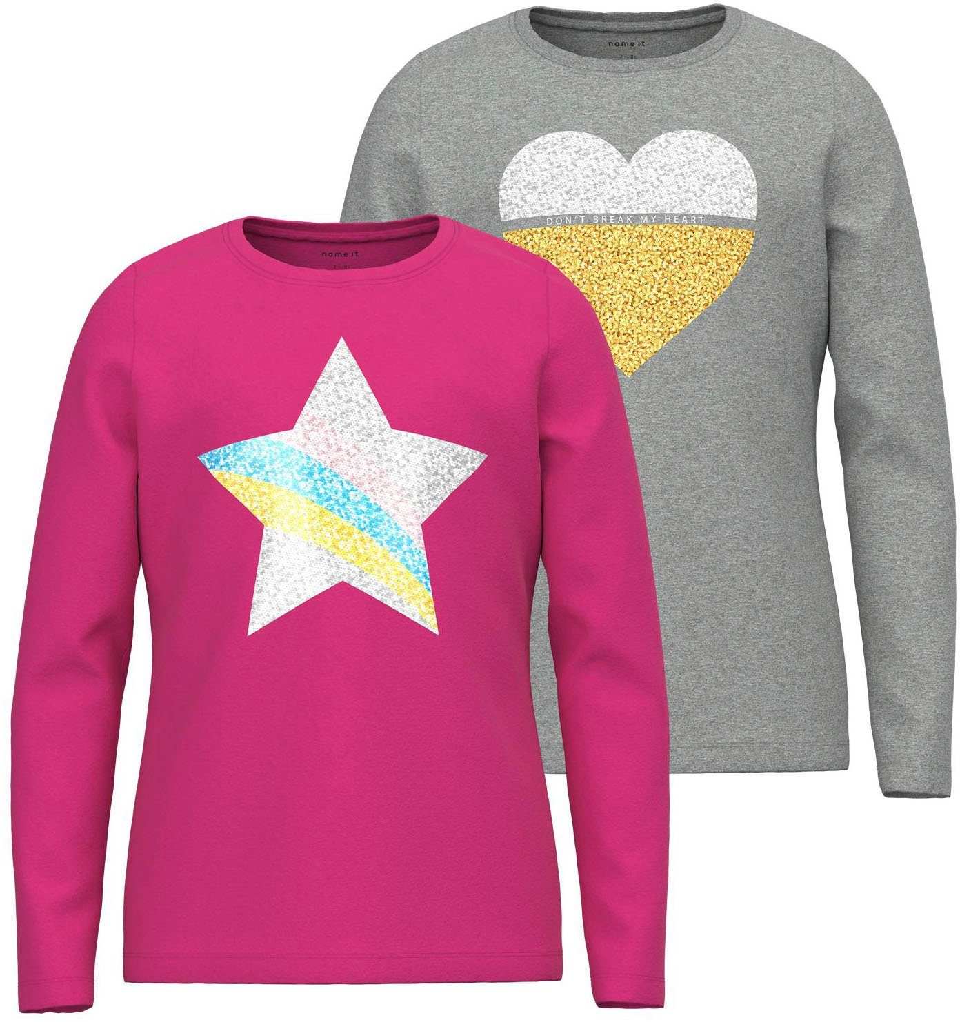 2er-Pack) Name LS Yarrow Pink Langarmshirt It NKFBISTAR TOP (2-tlg., NOOS