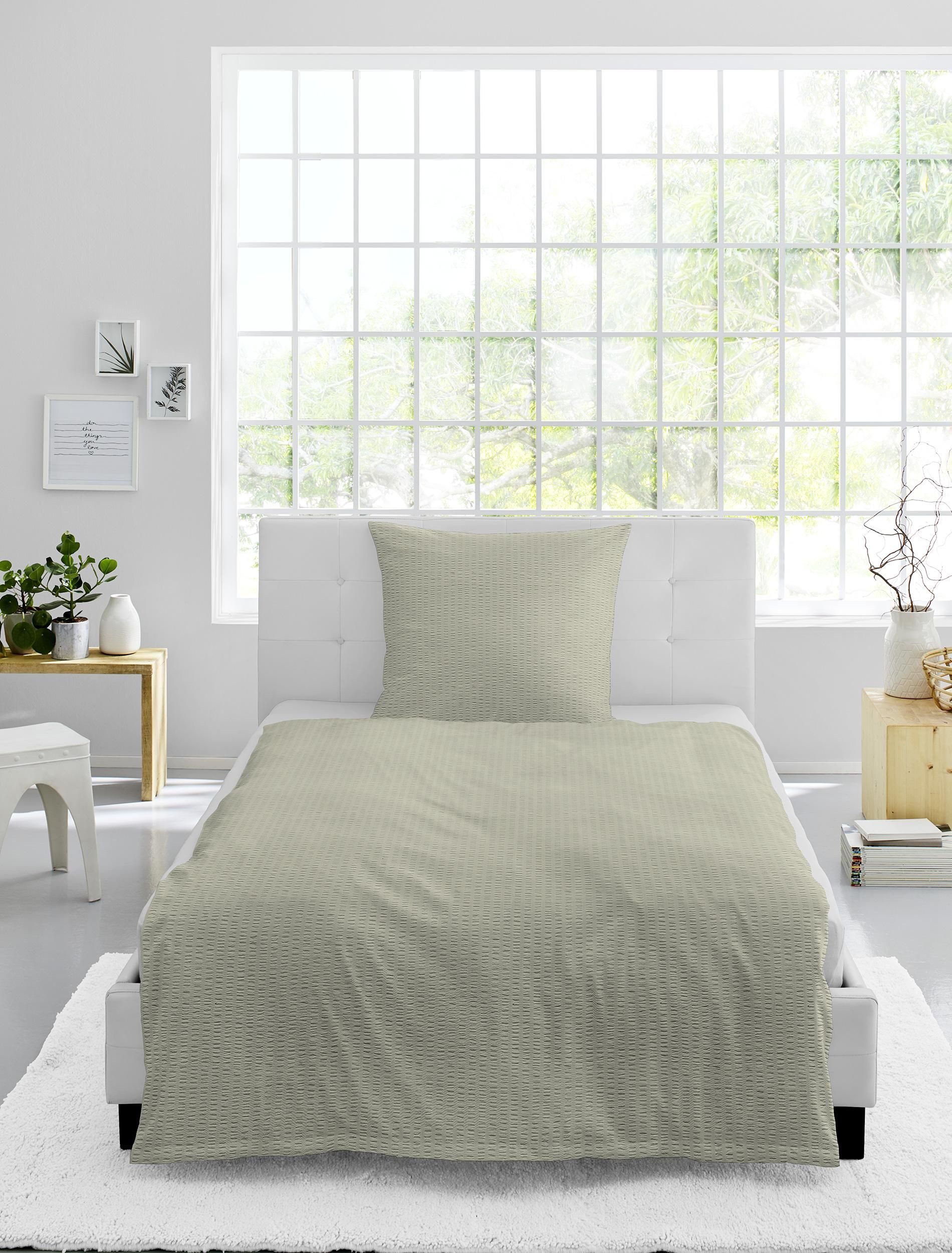 BIERBAUM Bettwäsche BIERBAUM Bettwäsche SELIMA Seersucker BL 135x200 cm grün Bettbezug