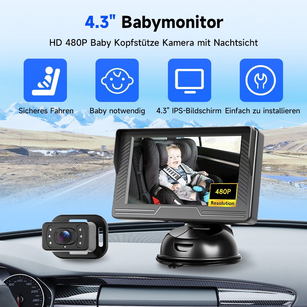 Hikity Baby Monitor 4.3' / 6.86' Car Backseat Monitor, Baby Monitor, IPS Screen, Night Vision