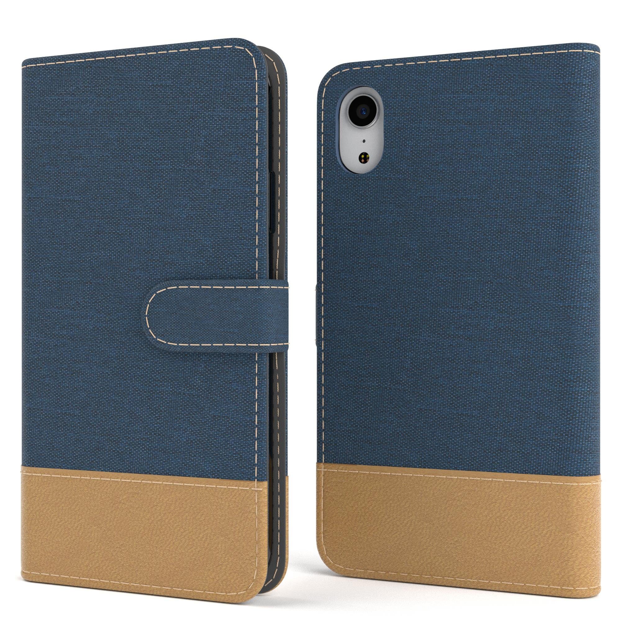 EAZY CASE Handyhülle Bookstyle Farbig für Apple iPhone XR 6,1 Zoll, Klappcase mit Standfunktion und Kartenfach Stoff Schutzhülle Blau