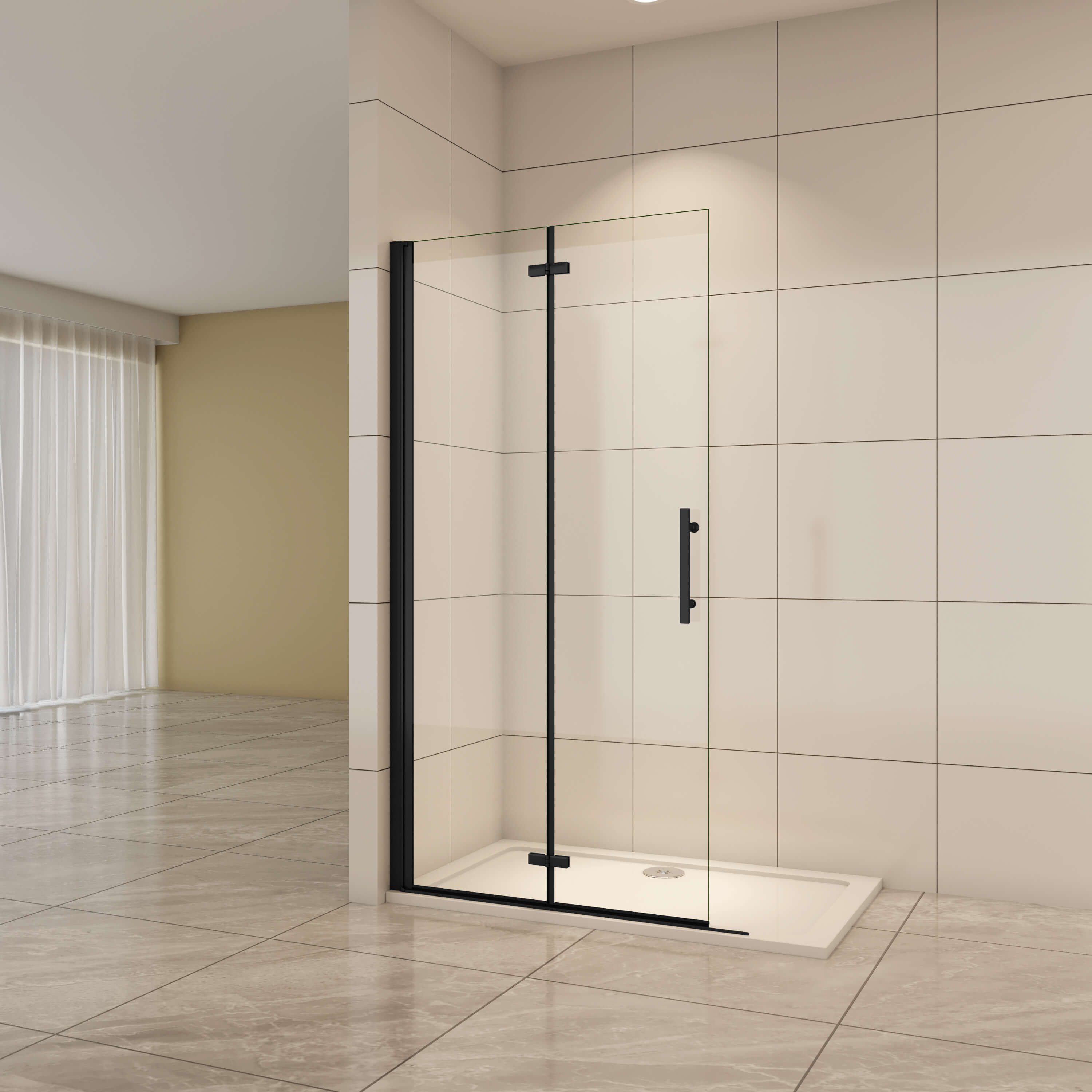 AICA Walk-in-Dusche Falttür 6mm NANO ESG 185/195cm Faltbare Duschkabine Mattschwarz, (Set), Innen & außen faltbar, Links/rechts montierbar, NANO ESG, Platzsparend