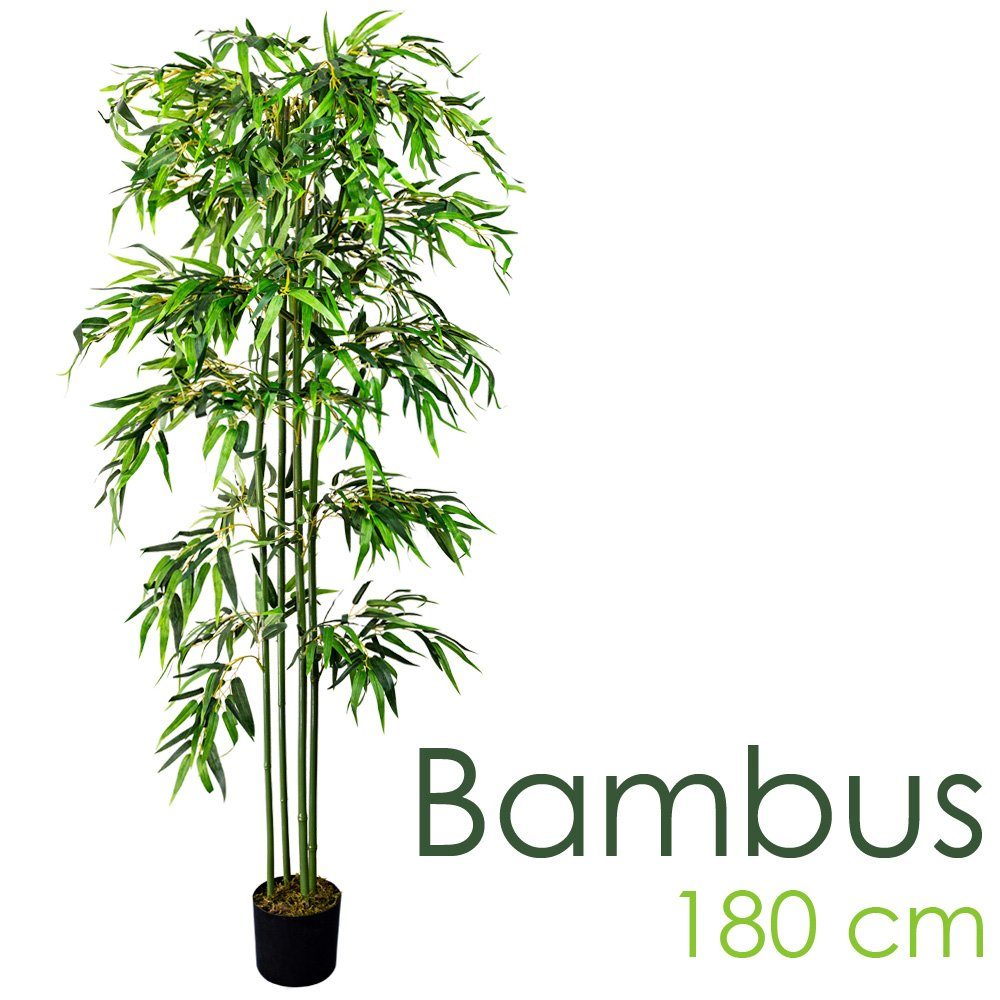 Kunstbambus Bambus Kunstpflanze Kunstbaum Künstliche Pflanze mit Echtholz 180 cm