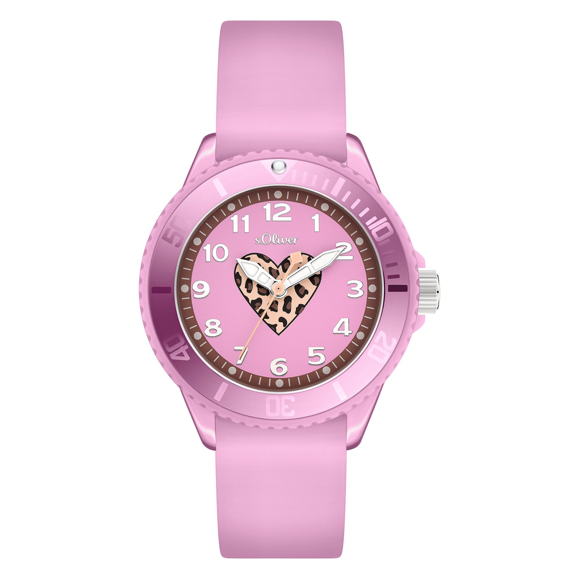 s.Oliver Quarzuhr Lovely Time SO-4507-PQ, Armbanduhr, Silikonarmband, Kinderuhr, Mädchen, analog