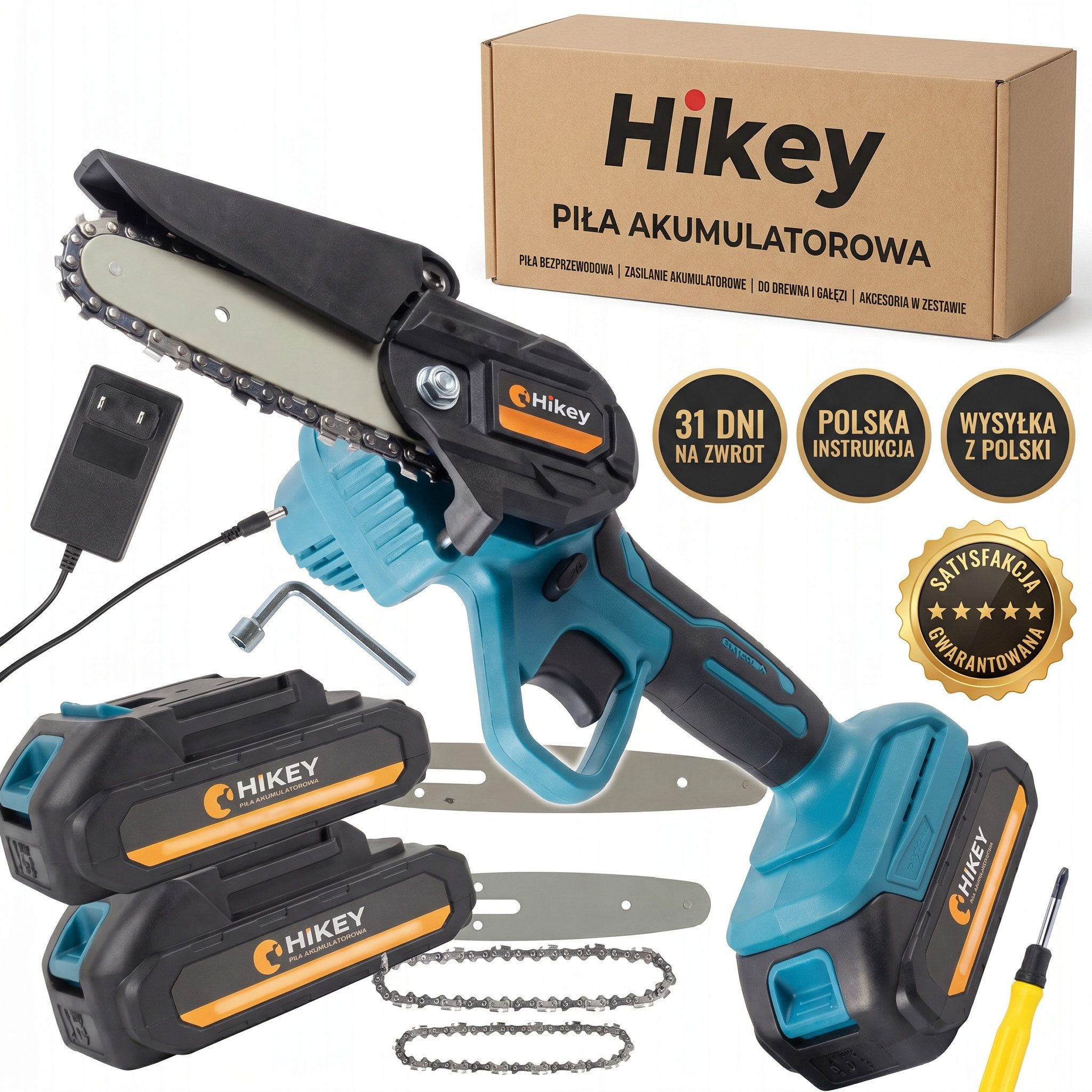 Hikey Akku-Kettensäge Mini-Kettensäge 21 V, 15 cm Schwertlänge, Set, 16-tlg., 2 Akkus 21 V, Ladegerät, Koffer, Zusatzschwert 8 Zoll + 2 Ketten, inkl. 2 Akkus 21 – Bild 5 von 5