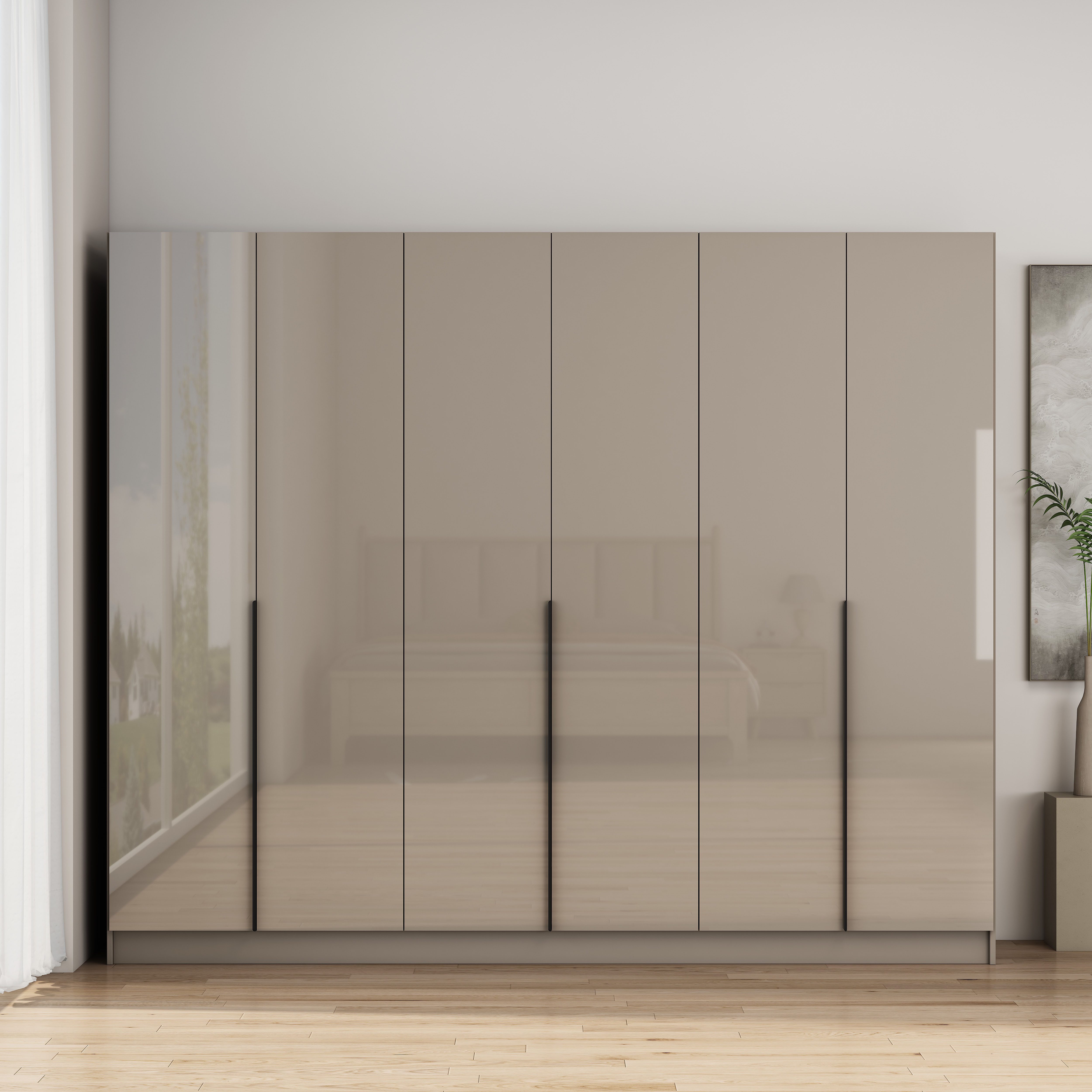 OTTO home Kleiderschrank Annor Schlafzimmerschrank Breite 242cm hochglanz Schrank Garderobe (mit 2 großen Innenspiegeln an den Türinnenseiten) Drehtürenschrank mit perfekter Innenausstattung -elegante Türgriffe
