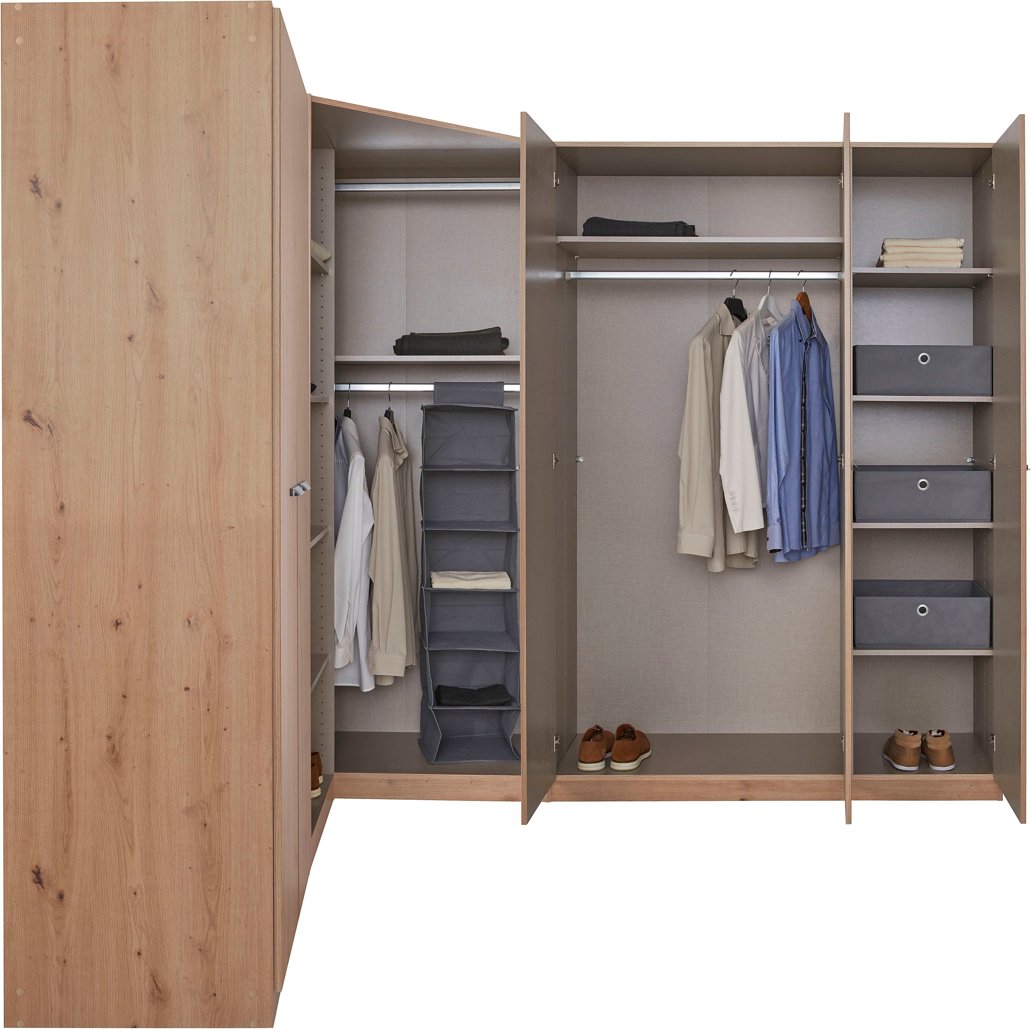 und mit 6 inklusive 1 Schrankset rauch Eiche 6 Artisan Vandor, Fächern Schrank-Set Wäscheboxen Stoff-Organizer