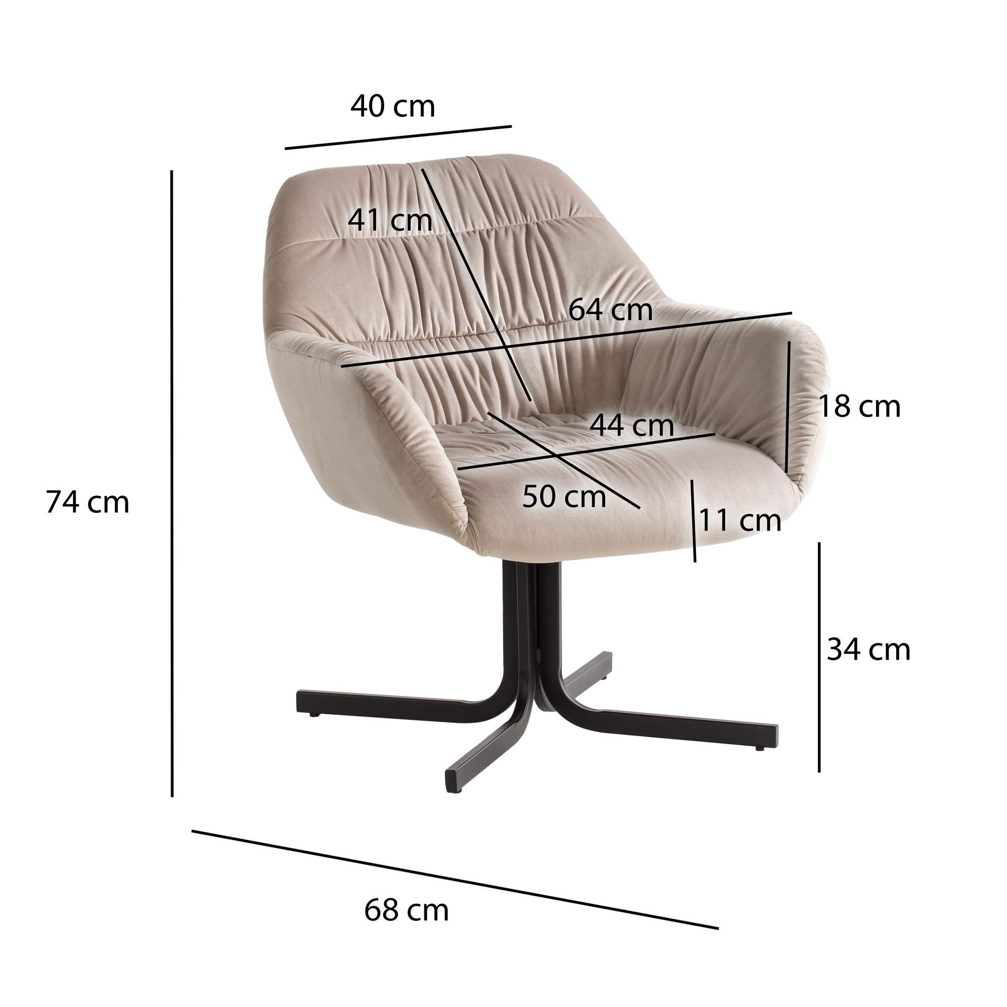 FINEBUY Cocktailsessel FB59866 Clubsessel Samt Metall Cocktailsessel Schalenstuhl (Design Schalenstuhl mit Rückenlehne, Samt Beige), Relaxsessel Loungestuhl, Clubsessel Lounge