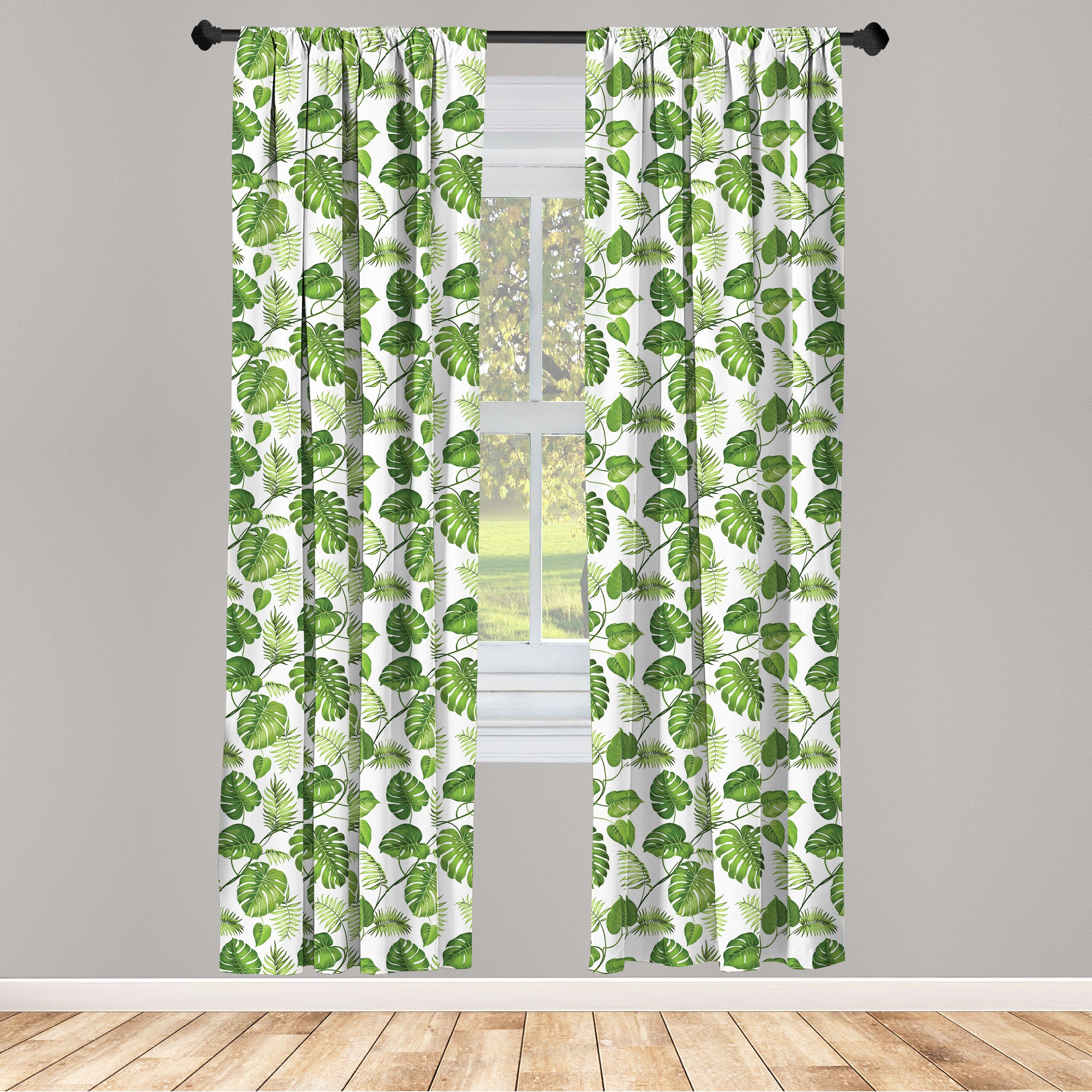 Gardine Vorhang für Wohnzimmer Schlafzimmer Dekor, Abakuhaus, Microfaser, Blätter Monstera und Farnlaub | Fertiggardinen