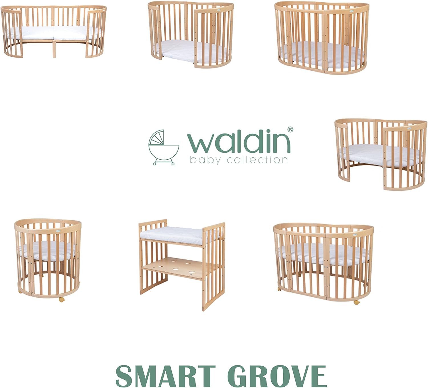 Waldin Babybett Mobiles Babybett OWAL aus Holz 7in1 mit Matratze, mitwachse günstig online kaufen