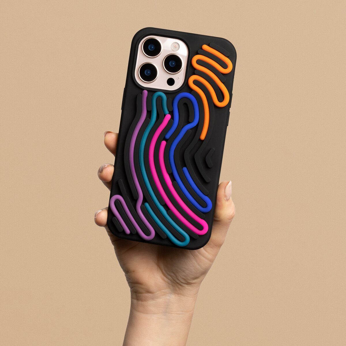 COFI 1453 Handyhülle DIY Snake kompatibel mit Apple iPhone 15 Schwarz mit Silikonbändern 6,1, Personalisierbare Hülle mit Silikonbändern