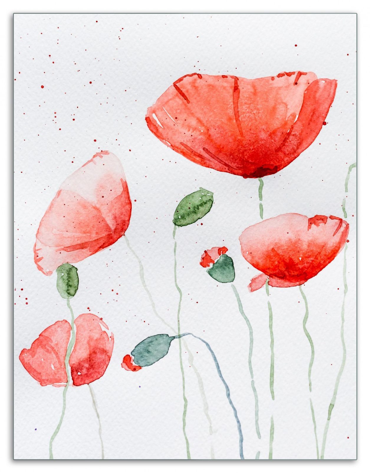 Wallario Herd-Abdeckplatte Mohnblumen in Aquarell, ESG-Sicherheitsglas, (Glasplatte, 1 tlg., inkl. 5mm Noppen), verschiedene Größen