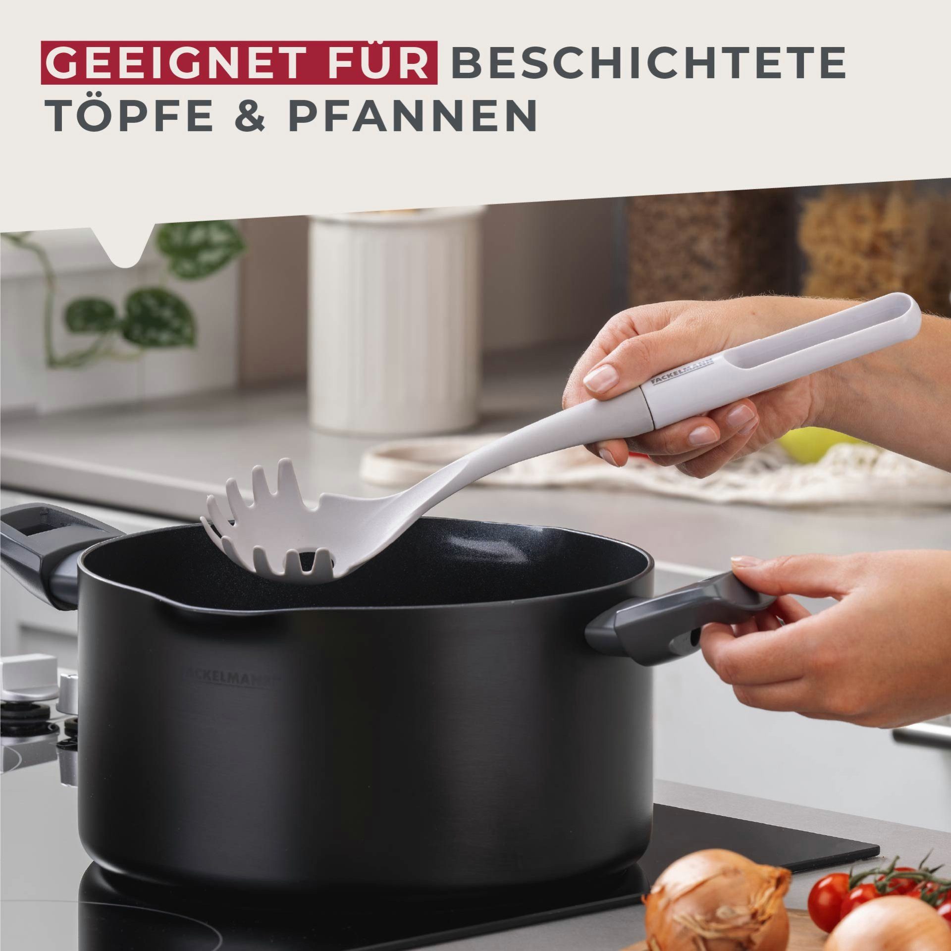 FACKELMANN Spaghettibesteck Spaghettilöffel, Pastalöffel, Nudellöffel, Servierlöffel