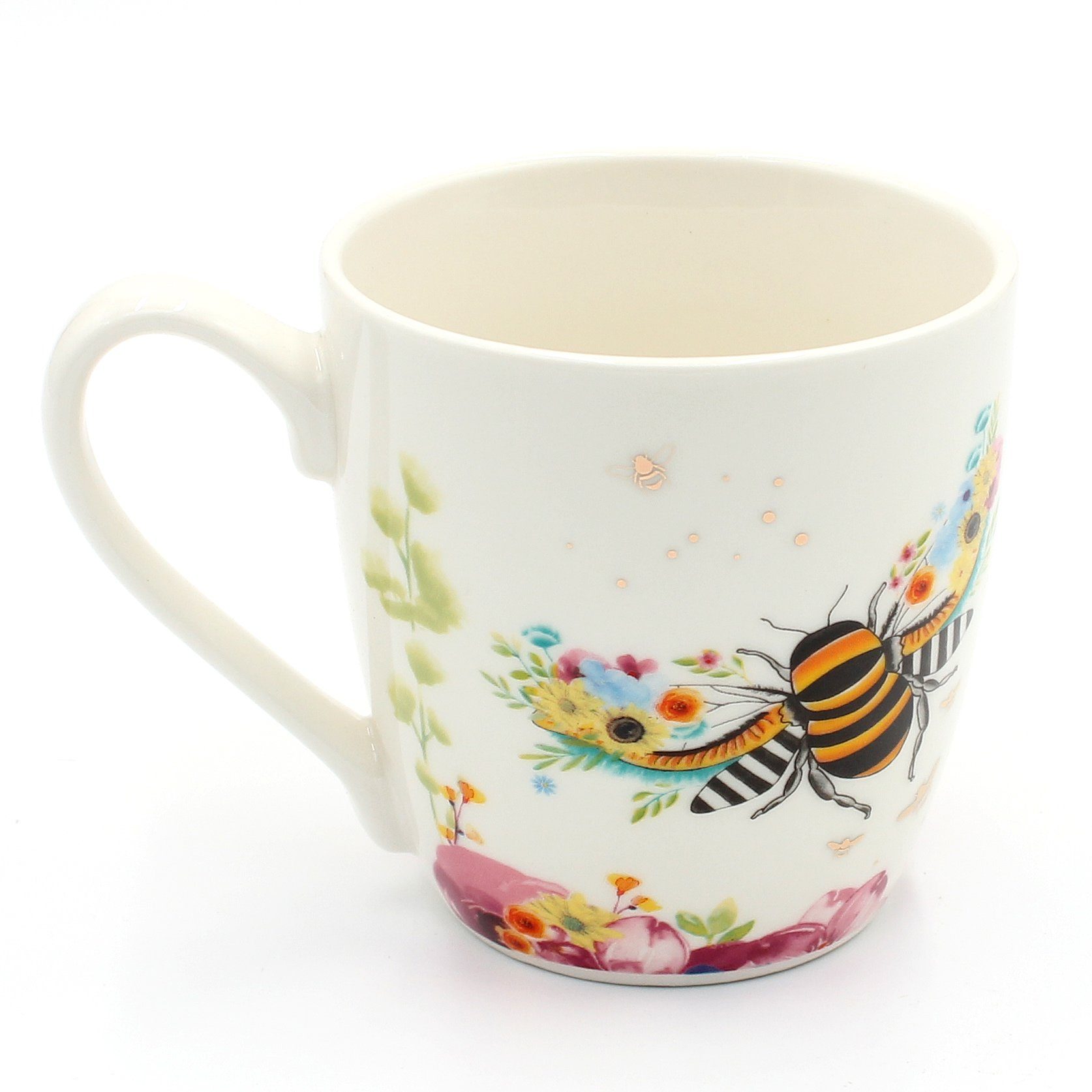 Dekohelden24 Porzellan und, aus - Tasse Kaffeebecher Kaffeetasse Set Porzellan Motiv: Biene 2er