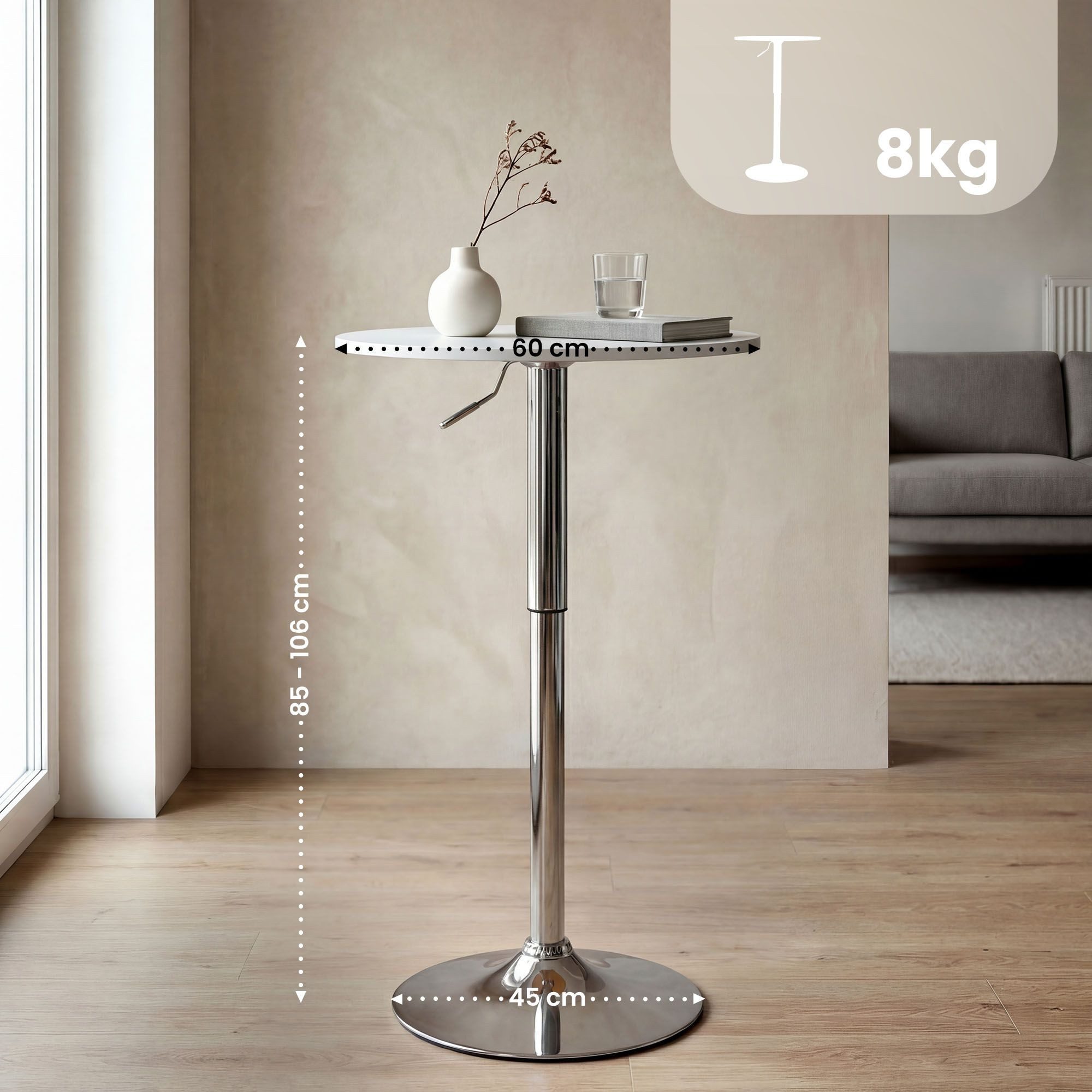 CLP Bartisch Stehtisch Lamoni (1er), Ø 60 cm, stufenlos höhenverstellbar, drehbar
