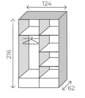 MOEBLO Kleiderschrank SILU (Schiebetür 2/3-türig mit vielen Einlegeböden und Kleiderstange, Gaderobe mit Schubladen Schrank mit Spiegel) Tiefe: 62 cm, Höhe: 217 cm