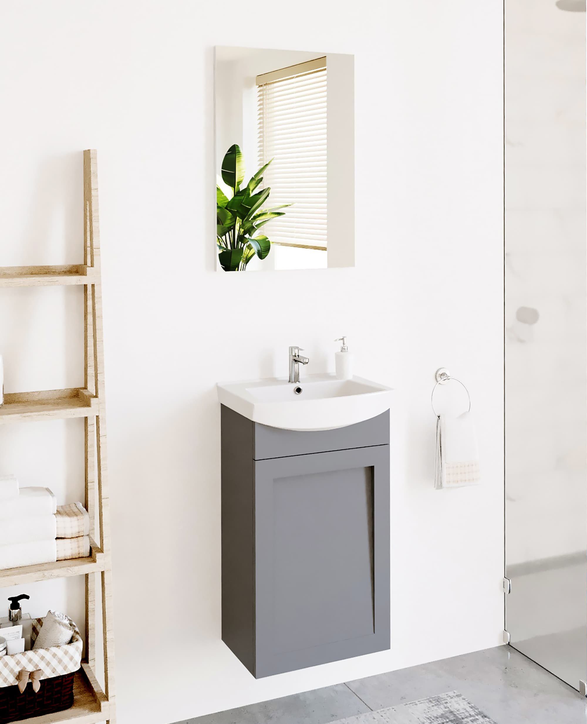 Planetmöbel Badmöbel-Set Waschtischunterschrank mit Spiegel Matt 45cm,  (Set, 3-St)