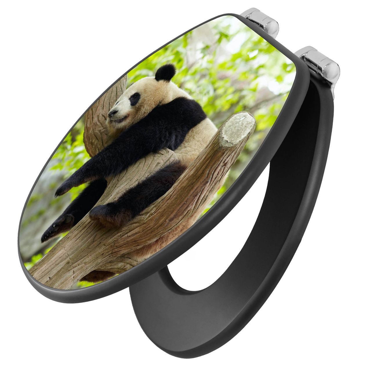 banjado WC-Sitz Anthrazit mit Absenkautomatik Motiv Panda (umweltfreundliches Material, integrierte Absenkautomatik), 46,5 x 38 x 5 cm
