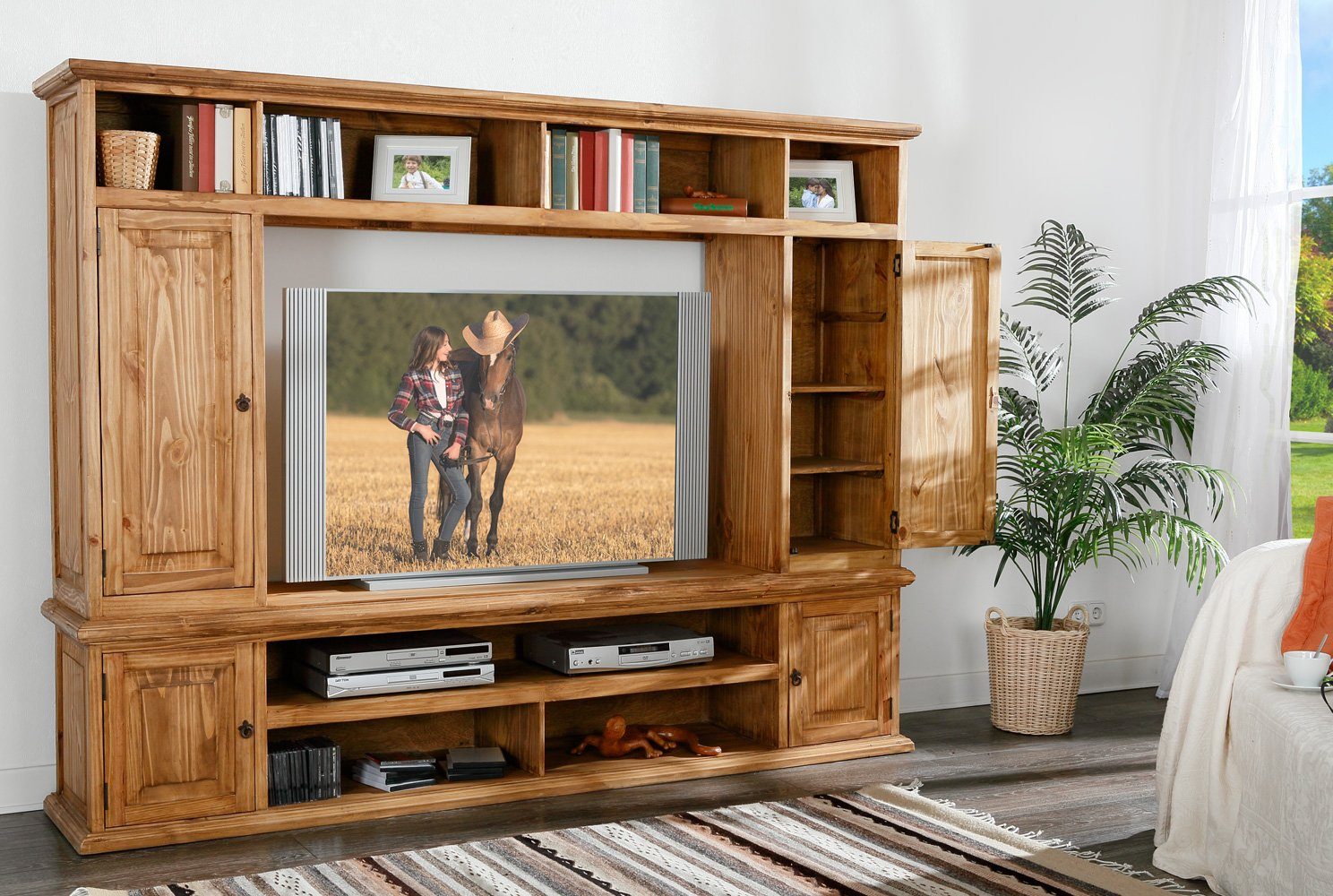 1a Direktimport TV-Board Mexico Möbel Wohnwand Schrankwand - Pinie massiv - Landhaus