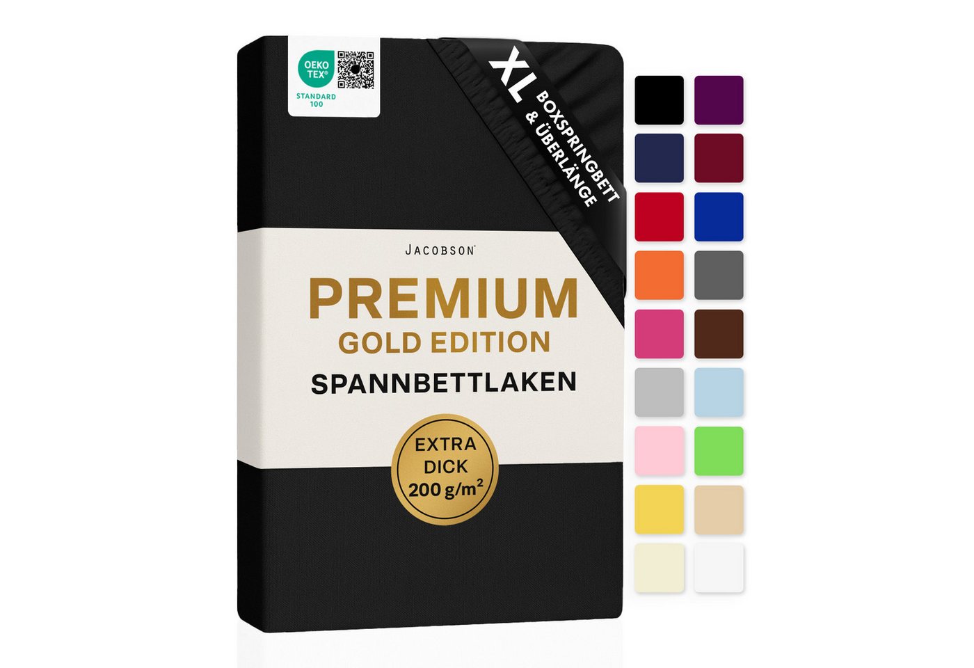 Jacobson Spannbettlaken PREMIUM für hohe Matratzen, Boxspringbett & Überlänge - 200 g/m², Stoffgewicht - straffer Sitz für maximalen Halt