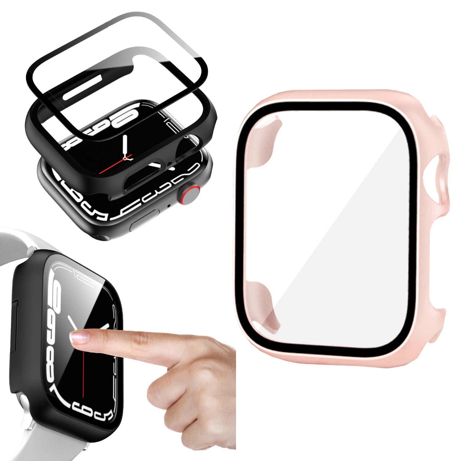 Wigento Smartwatch-Hülle Für Apple Watch Series 9 8 7 45mm / 6 SE 5 4 44mm 2 in 1 Hülle + Glas