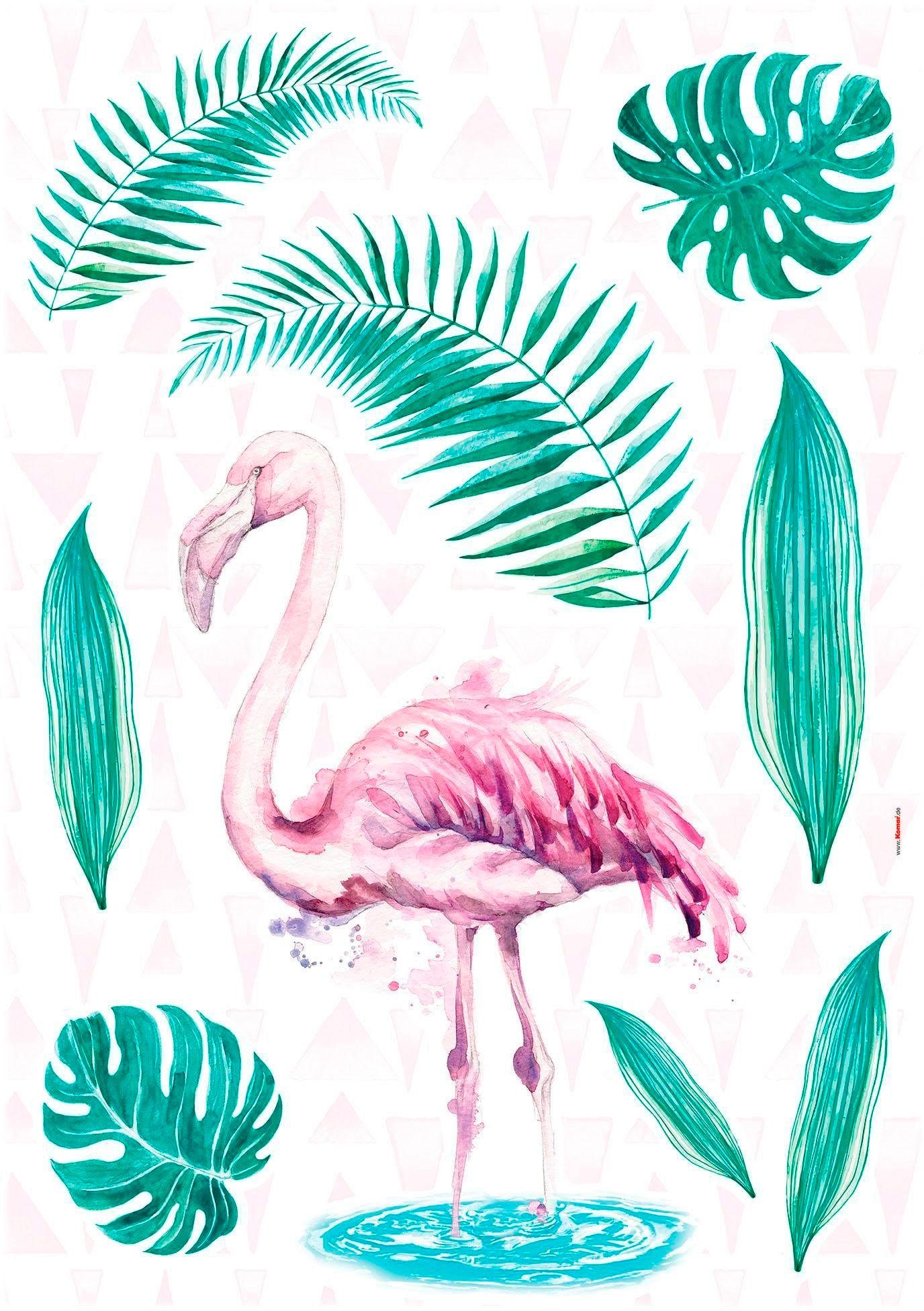 Komar Wandtattoo Flamingo - Размер 50 x 70 cm (9 St), selbstklebend, Wandsticker