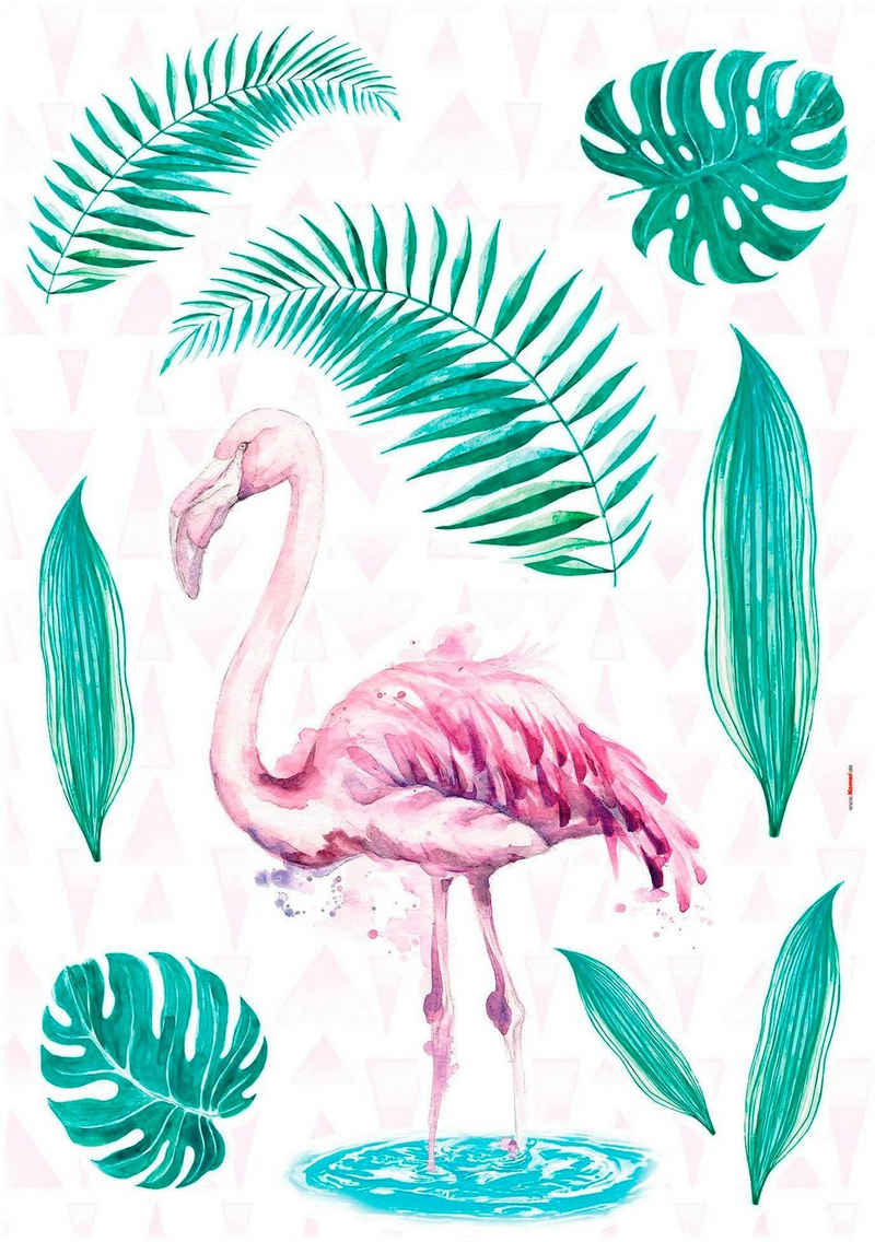 Komar Wandtattoo Flamingo (9 St), 50x70 cm (Breite x Höhe), selbstklebendes Wandtattoo