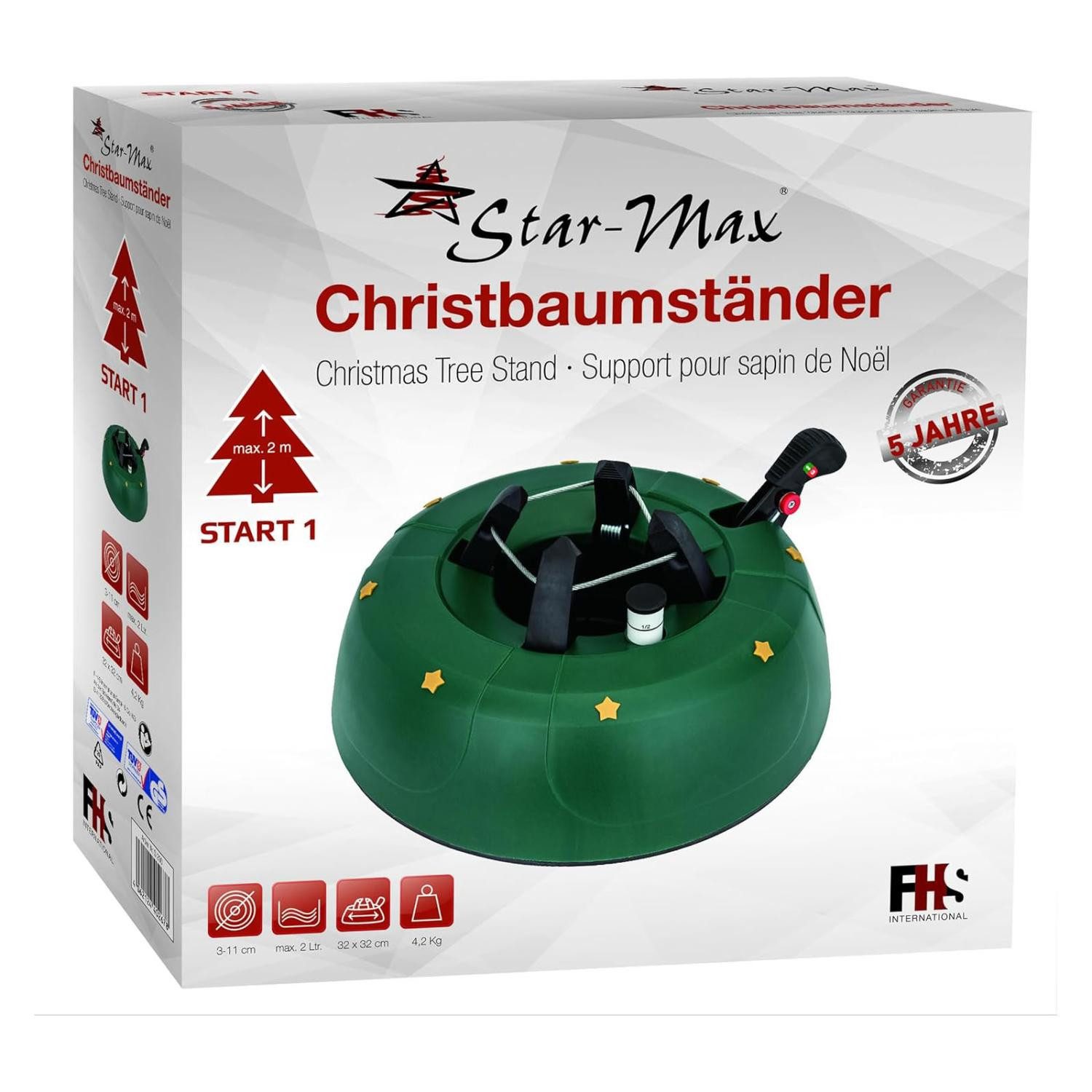 FHS Christbaumständer Star-Max Christbaumständer von FHS mit Fusshebelfunktion und Einseilte