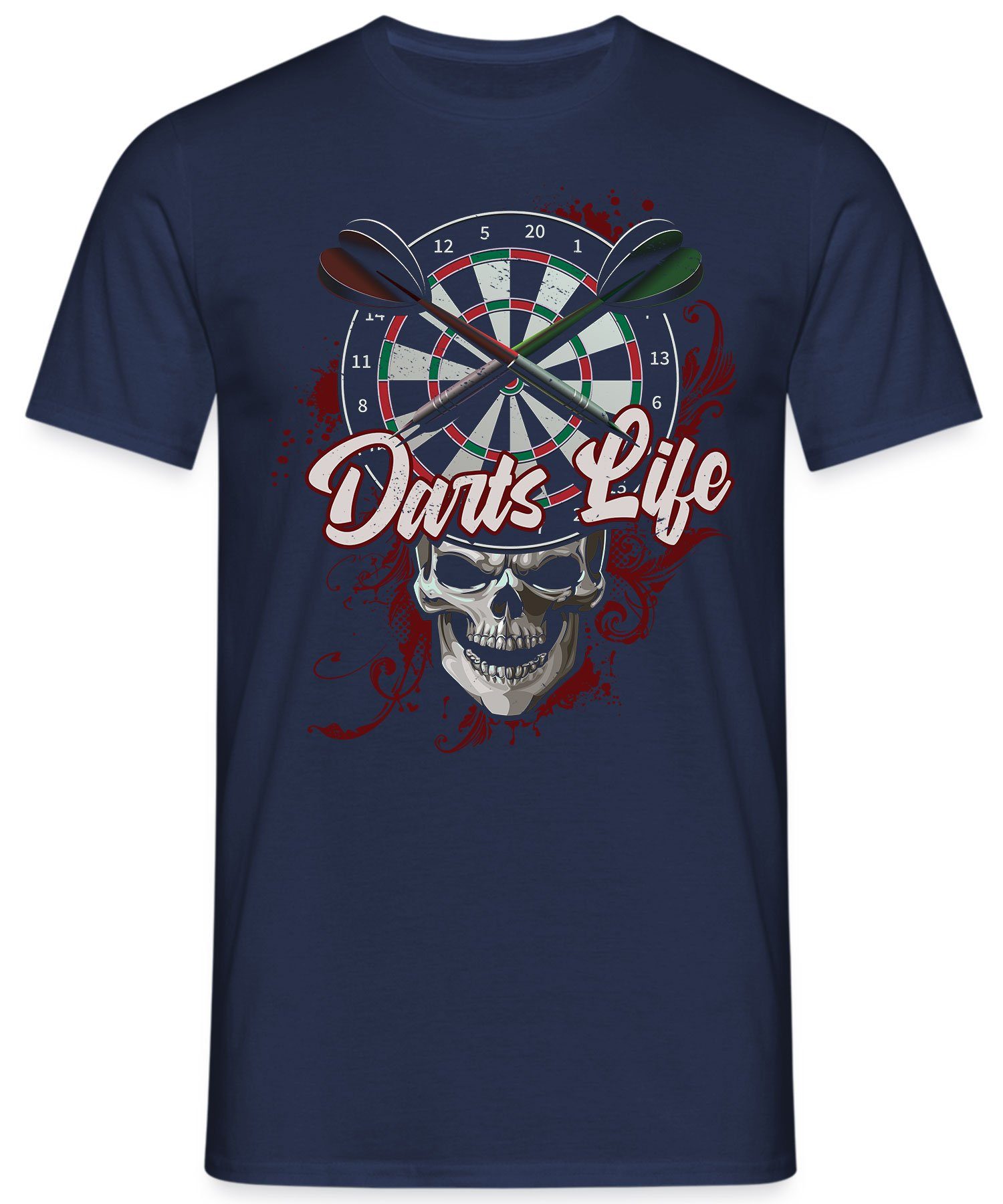 Quattro Formatee Kurzarmshirt Darts T-Shirt Navy Herren - Dartspieler Dartscheibe (1-tlg) Life Dartpfeil Blau Dart