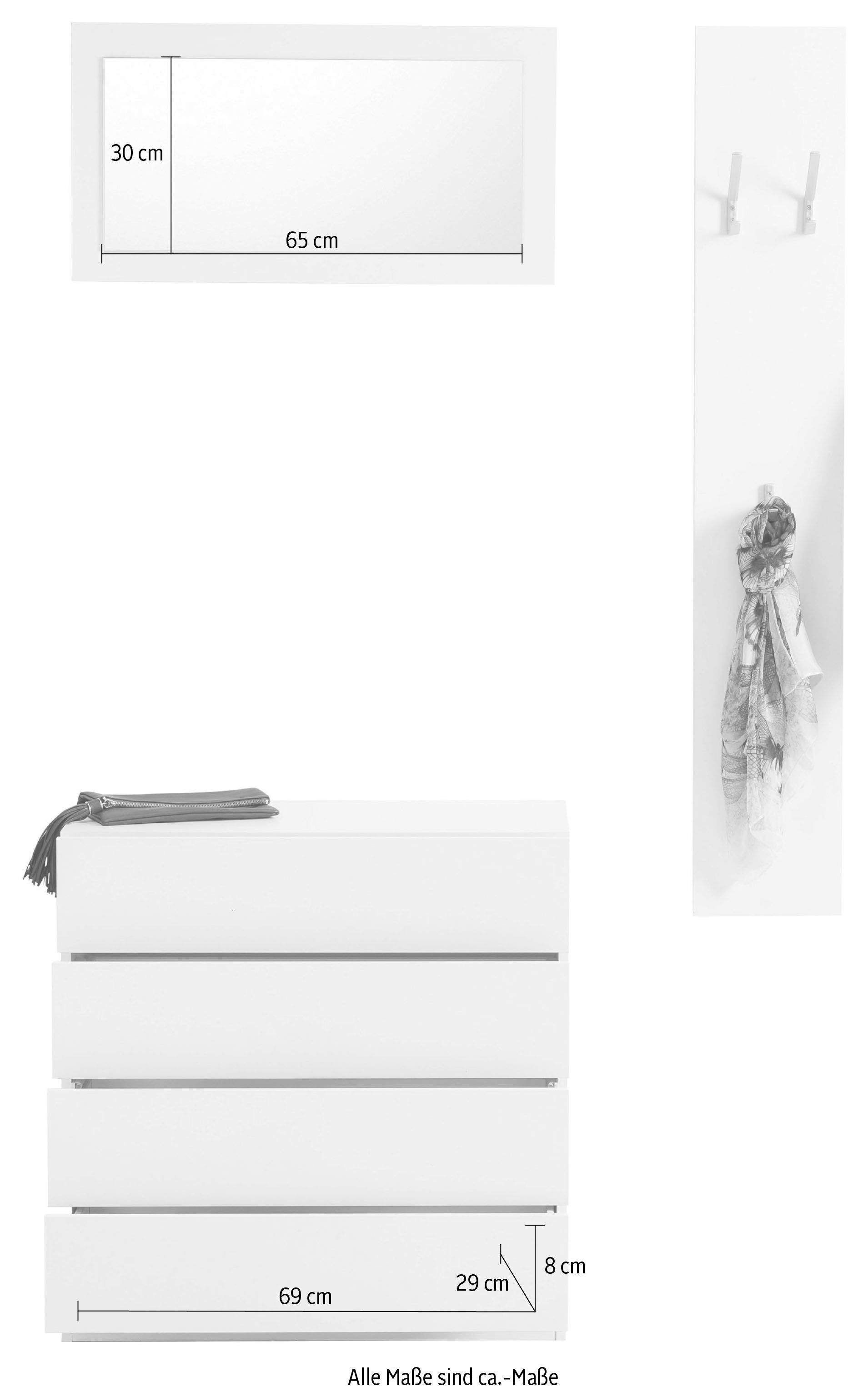 borchardt Möbel Garderoben-Set Vaasa 3, (Set, 3-St), mit Push to Open-Funktion