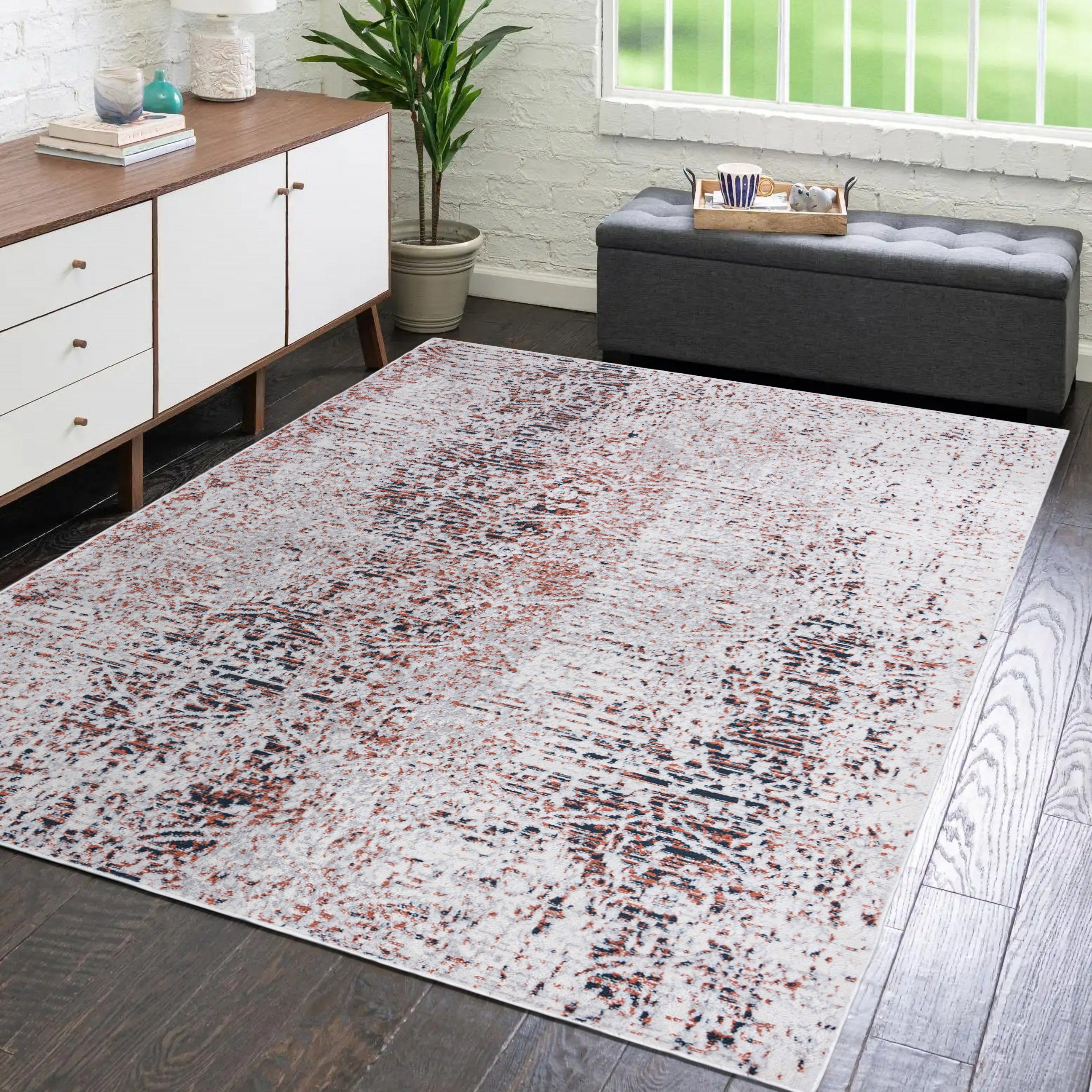 Designteppich Modern Vintage Teppich - Abstrakt Muster Creme - kurzflor, Mazovia, 60 x 100 cm, Wohnzimmer, Geeignet für Fußbodenheizung, Höhe 9 mm, Kurzflor