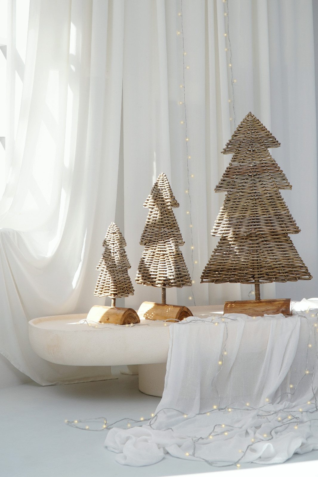 More2Home Dekoobjekt Deko-Bäume RATTAN-TANNE, 3er Set, 85/60/40 cm