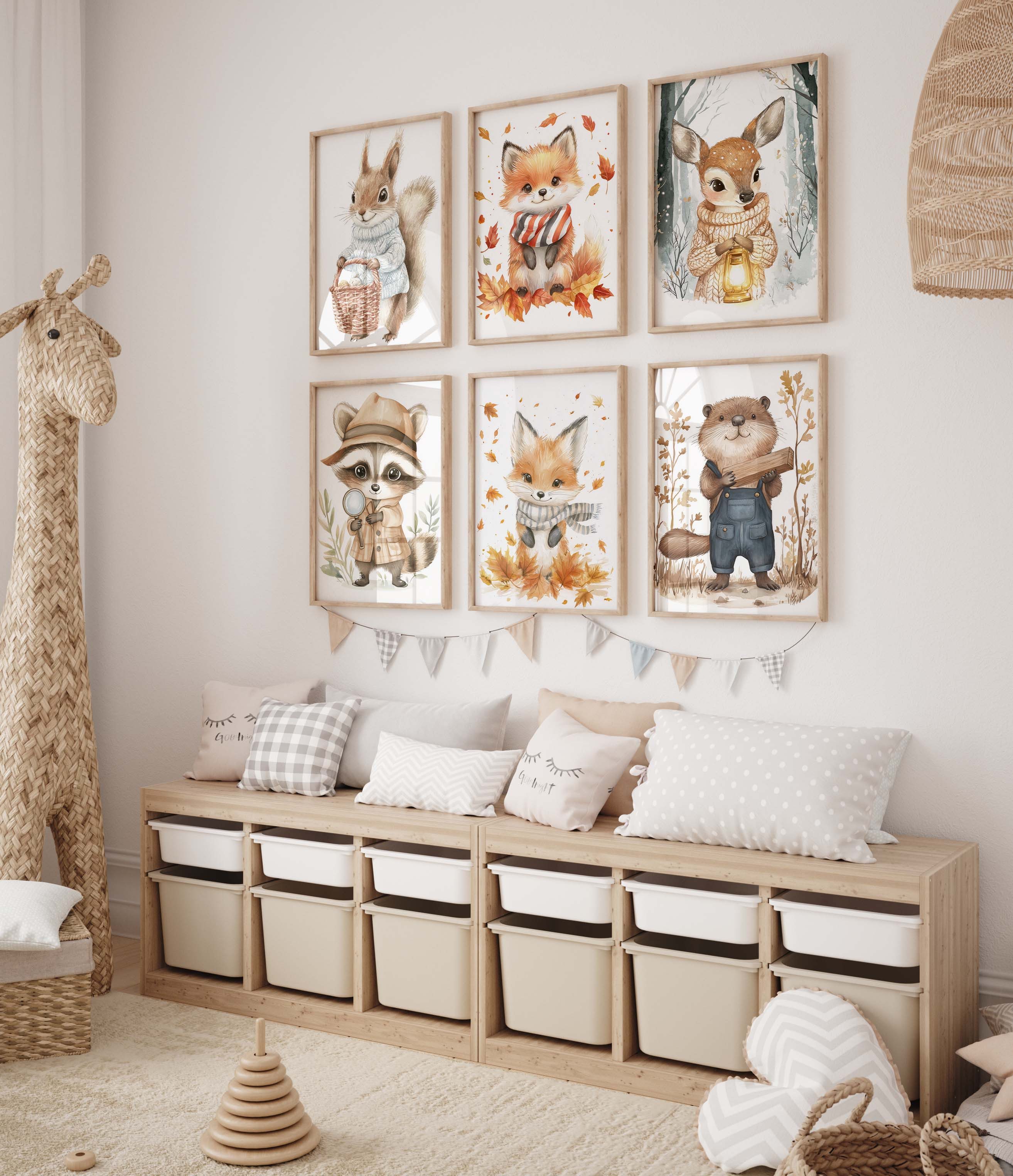 JUSTGOODMOOD Poster Niedliches Waldtier Geschenkidee Aquarell llustration mit Fuchs Waschb, B (1 St)