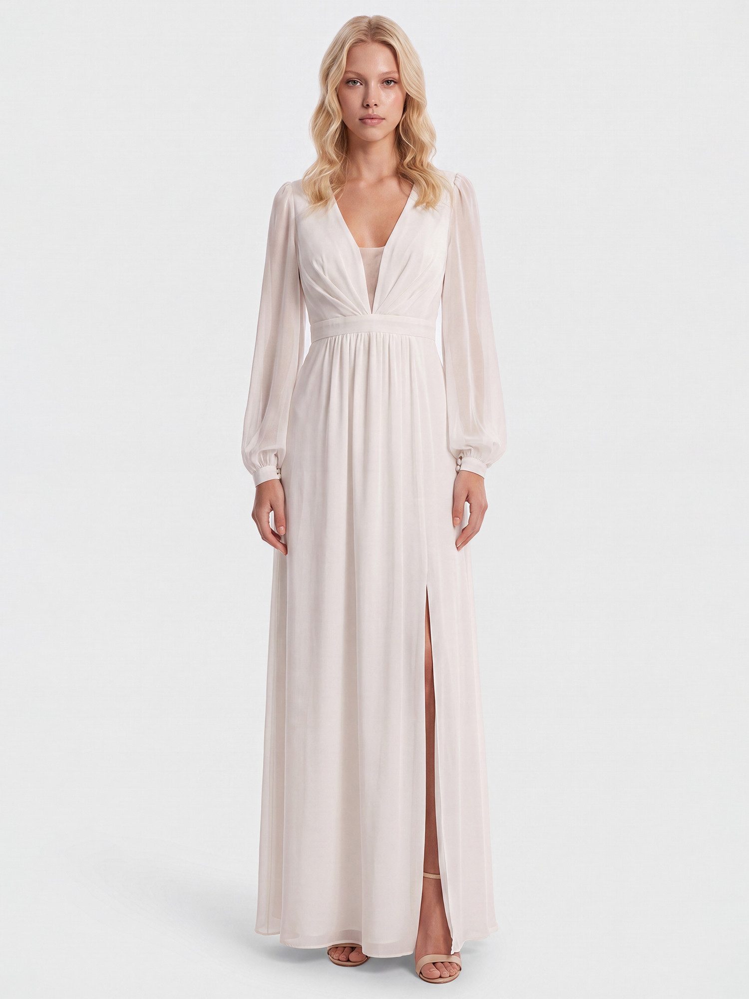 Apart Brautkleid aus Chiffon mit semitransparenten Ärmeln