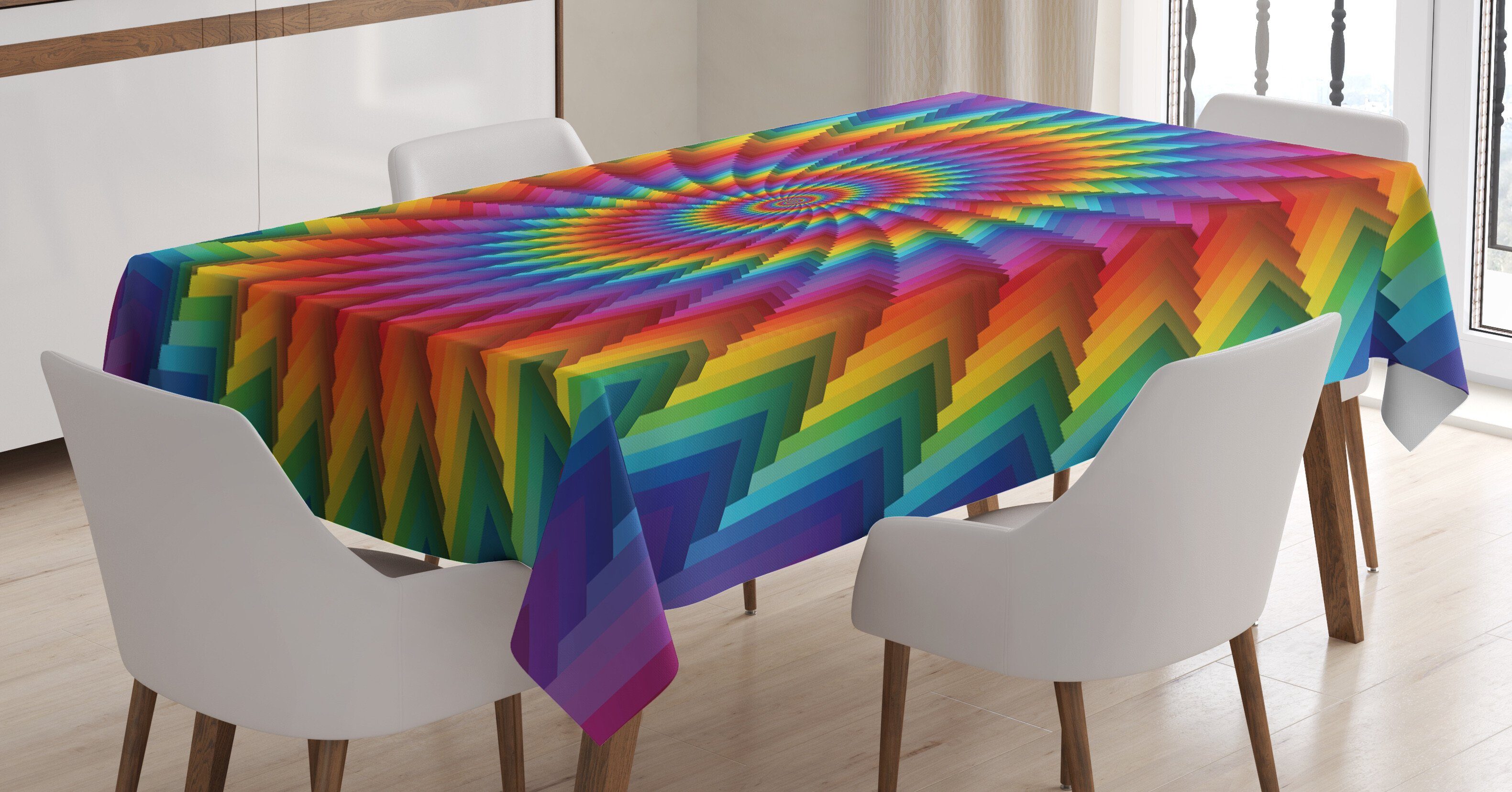 Abakuhaus Tischdecke Farbfest Waschbar Für den Außen Bereich geeignet Klare Farben, trippy Vibrierende Regenbogen-Spirale