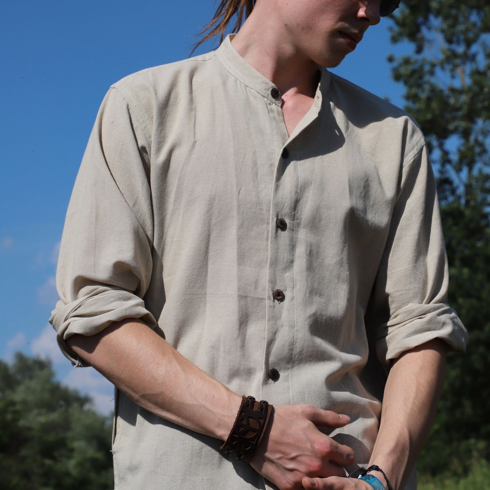 KUNST UND MAGIE Langarmhemd KUNST UND MAGIE Herren Hemd unifarben Fischerhe günstig online kaufen