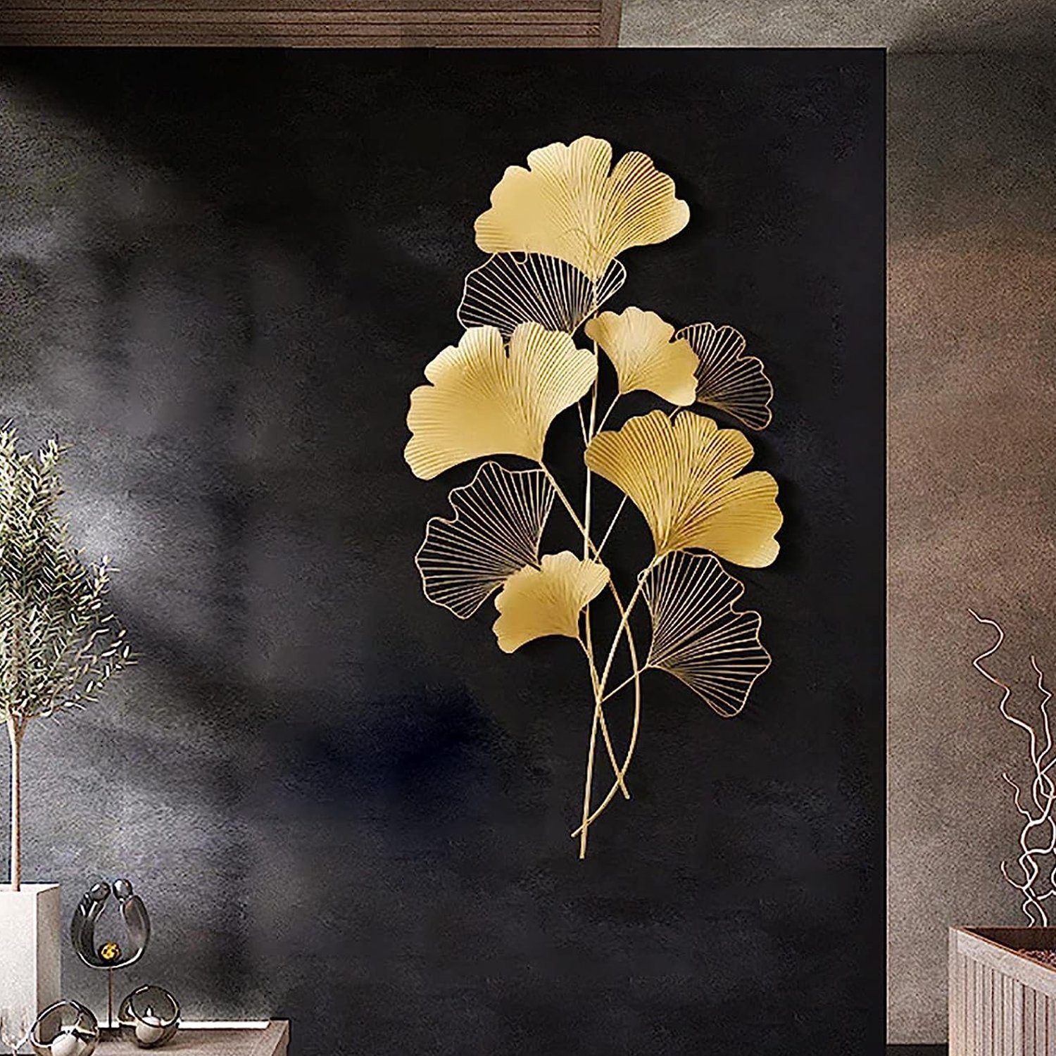 Wohnzimmer, Blätter Wandskulptur Vicbuy Schlafzimmer, Wanddeko, Wandmalerei, für Deko) Moderne Wandverzierung, Esszimmer, Ginkgo aus Ginkgo Wanddekoration (Schmiedeeisen Wanddekoobjekt Wandkunst, Metall, 3D