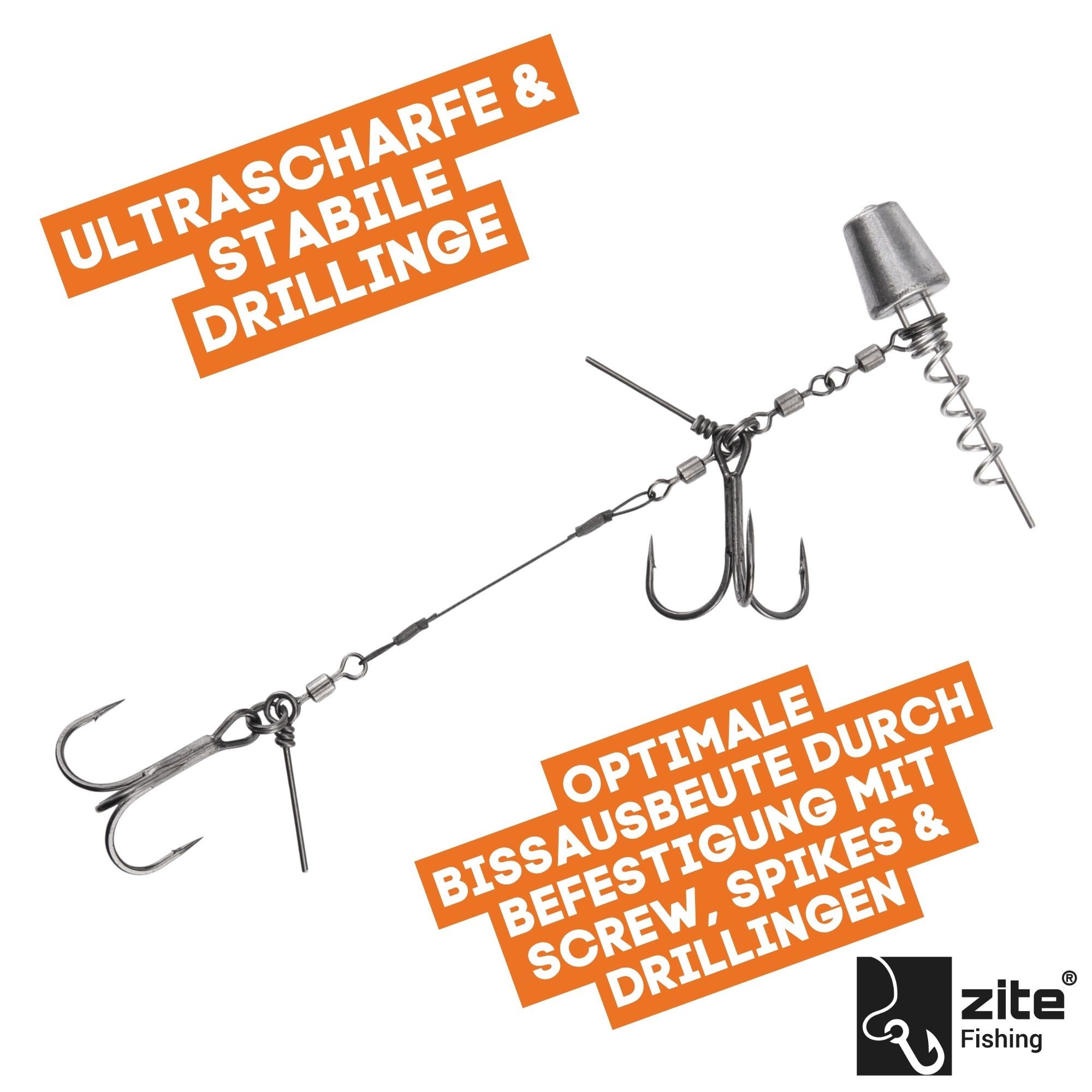 Zite Drillingshaken Variables Hechtsystem S, L 5-20g Natur & UV Neon Gummiköder Angeln, (Fertigmontage)