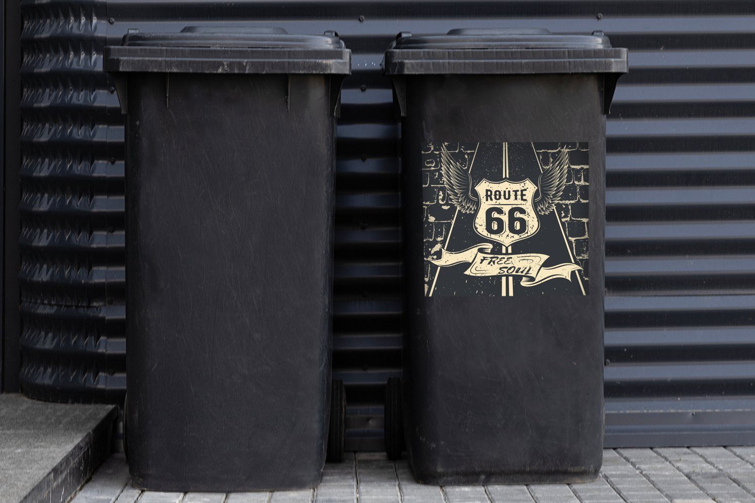 66 MuchoWow (1 Schwarz Weiß Sticker, Mülltonne, - Container, Abfalbehälter Route Wandsticker - - Vintage St), Mülleimer-aufkleber,