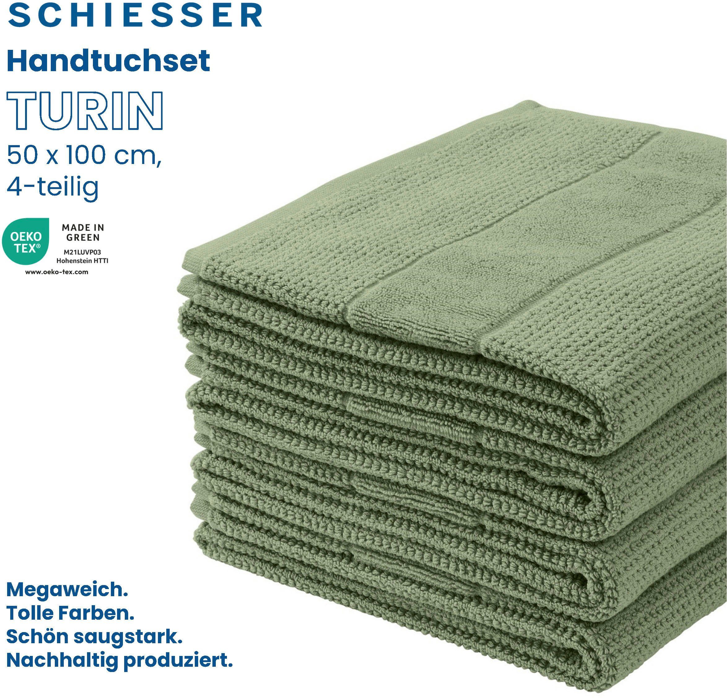 Schiesser Handtücher Turin im Frottier OEKO-TEX®-zertifiziert Salbei by IN Set Reiskorn-Optik, GREEN (4-St), Baumwolle, MADE aus 100% 4er