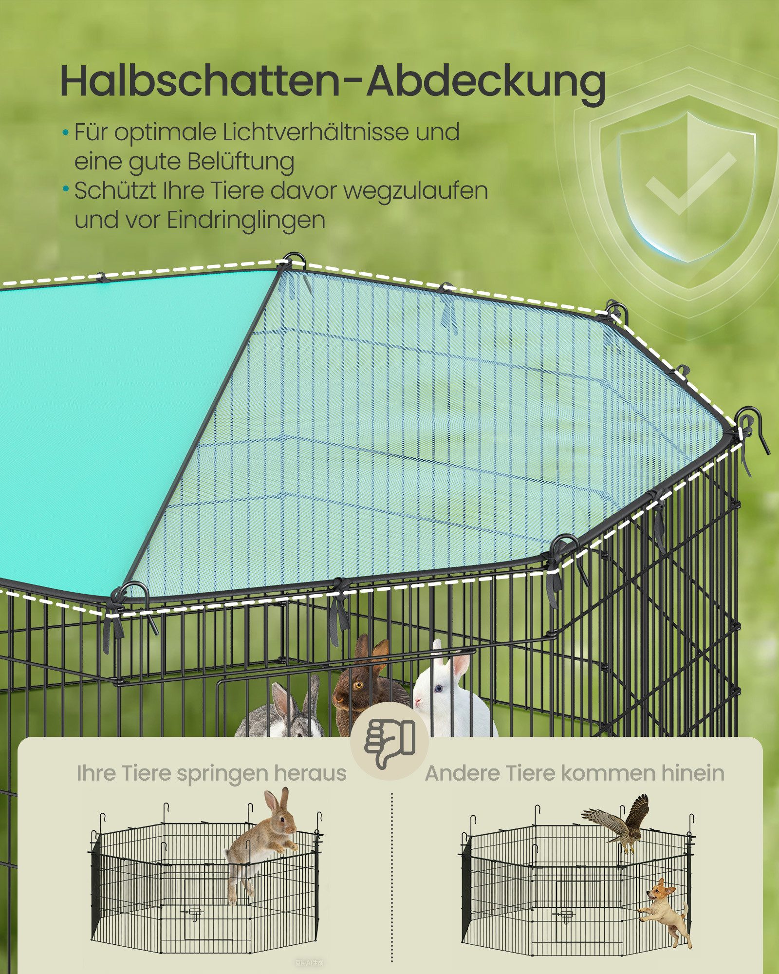 SONGMICS Kleintierkäfig, mit Abdeckung, Freigehege, atmungsaktiv, Sonnensch günstig online kaufen