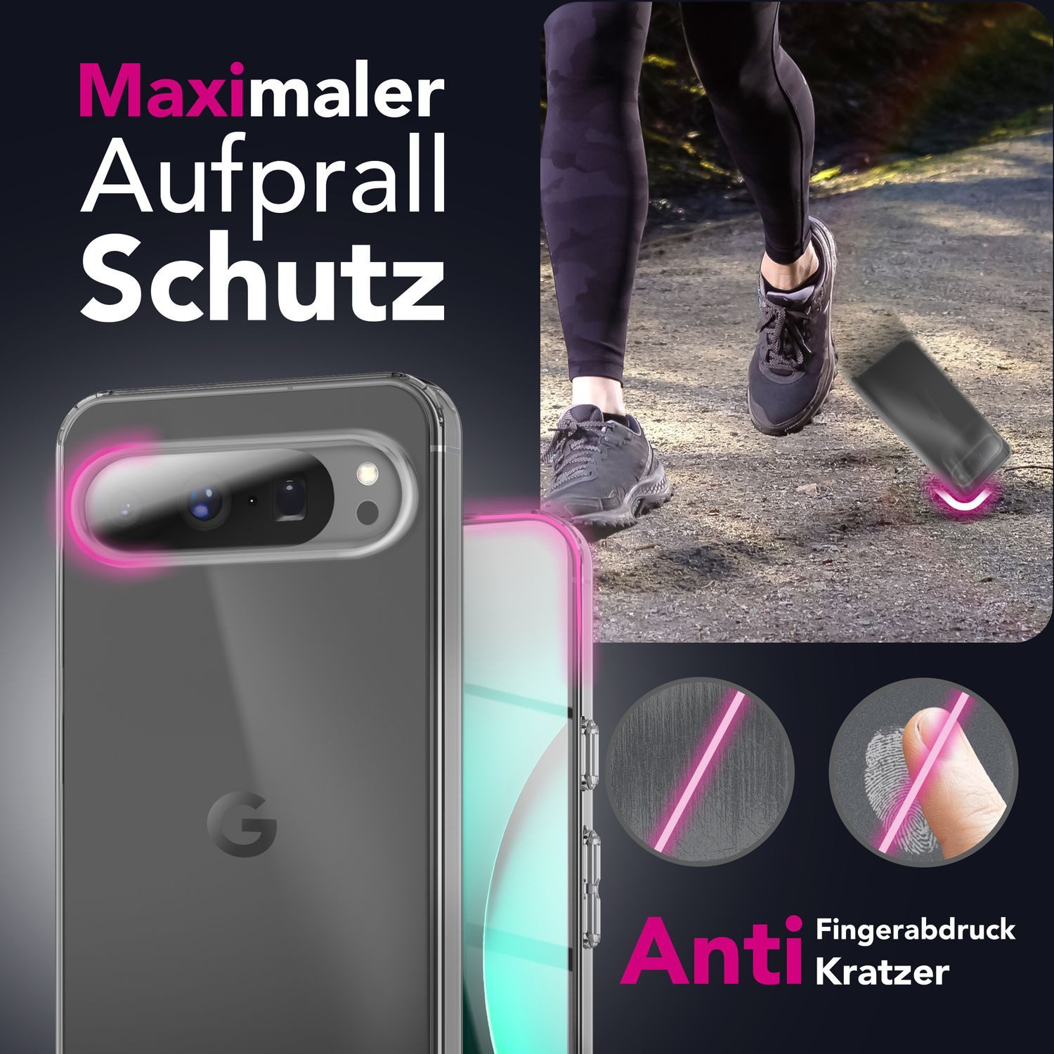 Nalia Smartphone-Hülle Google Pixel 10 Pro XL 17,3 cm (6,8 Zoll), GLAZE Case - Transparentes Silikon, Anti-Watermark & Schlank