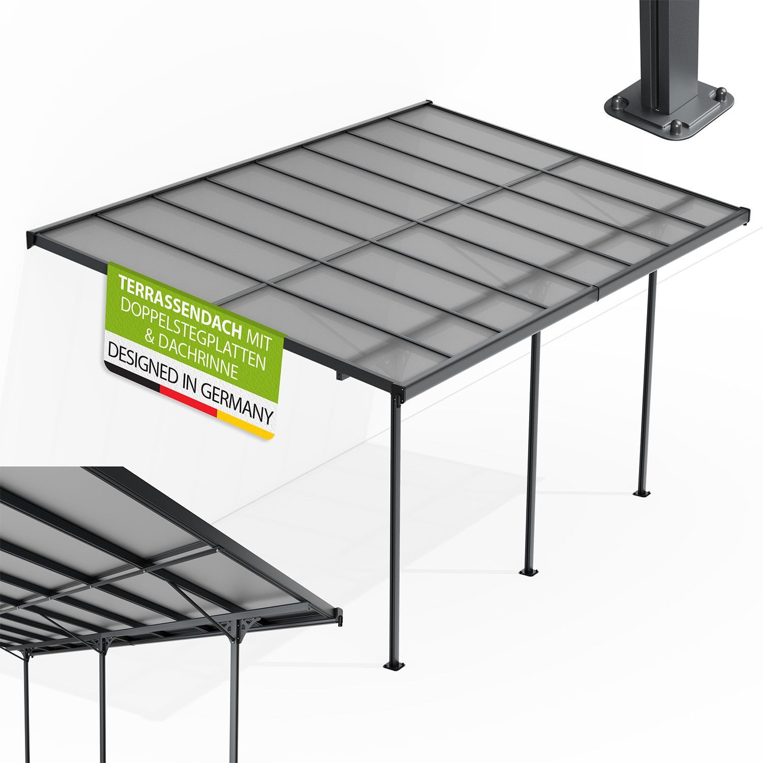 Juskys Terrassendach Borneo, BxT: 495x303 cm, 5x3 m, Regen- und Sonnenschutz, lichtdurchlässig, UV-Schutzfolie