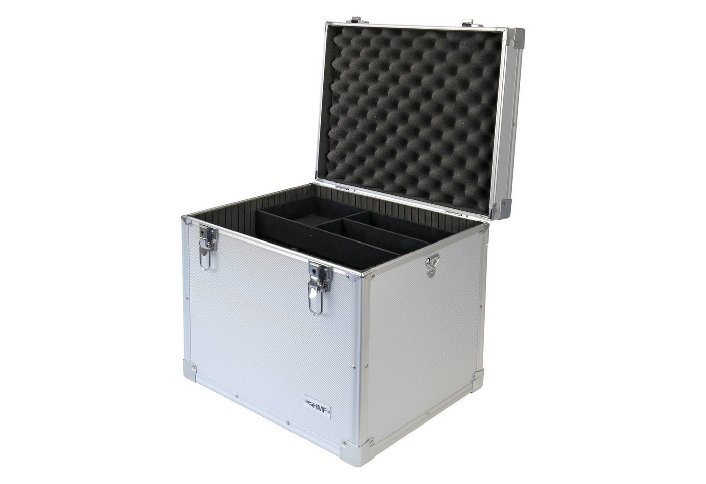 HMF Werkzeugkoffer Alu Transportbox, Aufbewahrungsbox (mit Schultergurt), abschließbarer Universalkoffer, 41 x 33 x 36 cm, silber