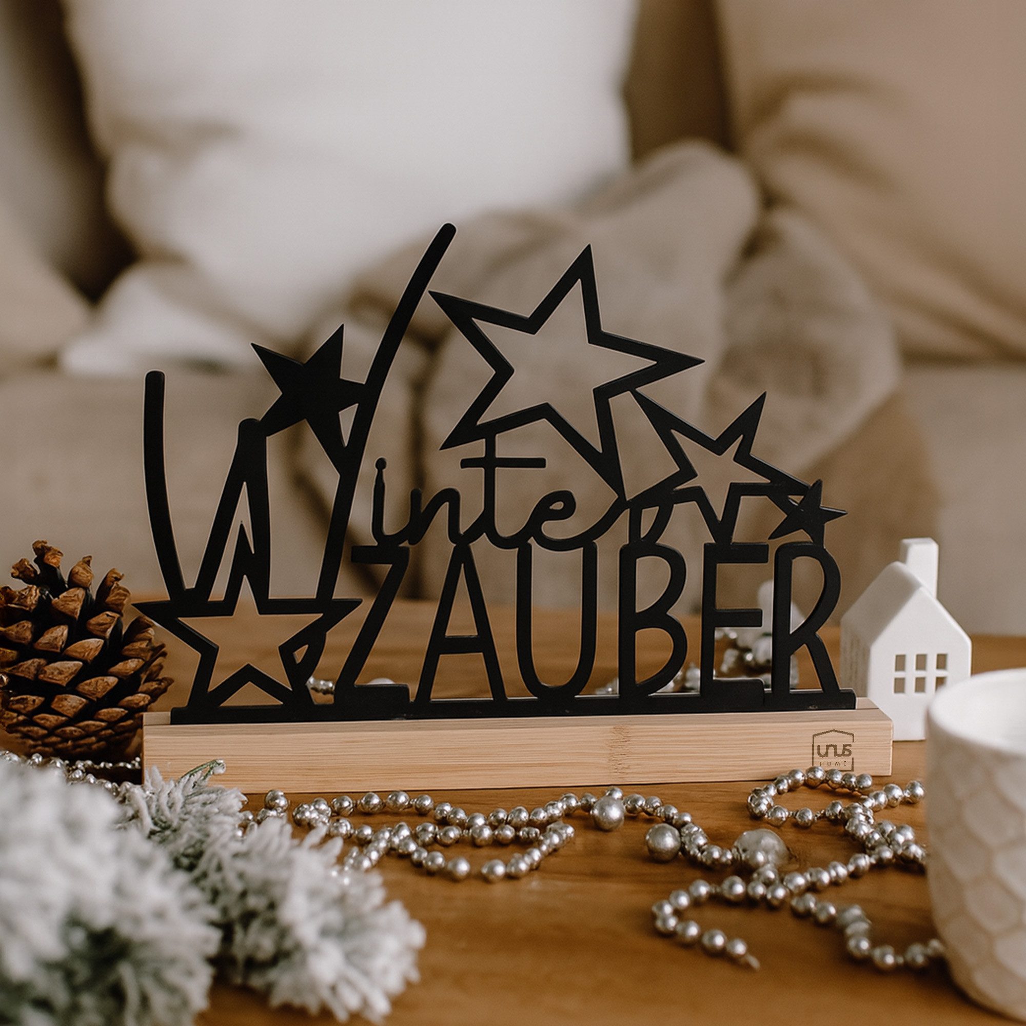 UNUS HOME Dekofigur Aufsteller "Winter Zauber" mit Sternen schwarz (UNUS Au günstig online kaufen