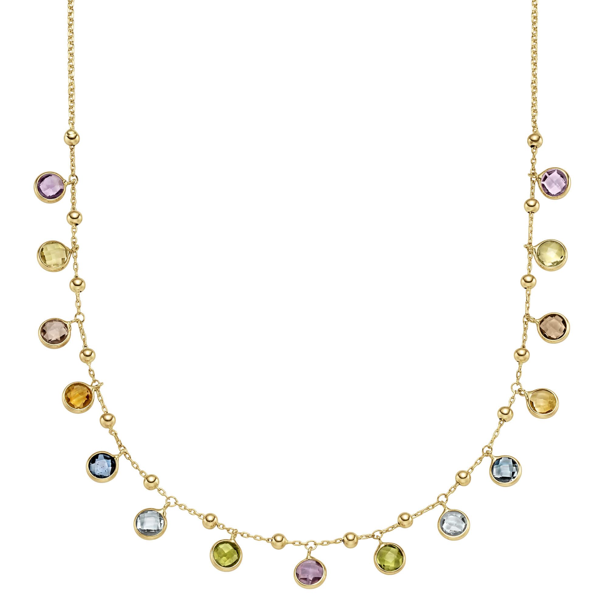 Schmuck Krone Goldkette Collier aus 585 Gelbgold mit Edelsteinen multicolor 45cm, Gold 585