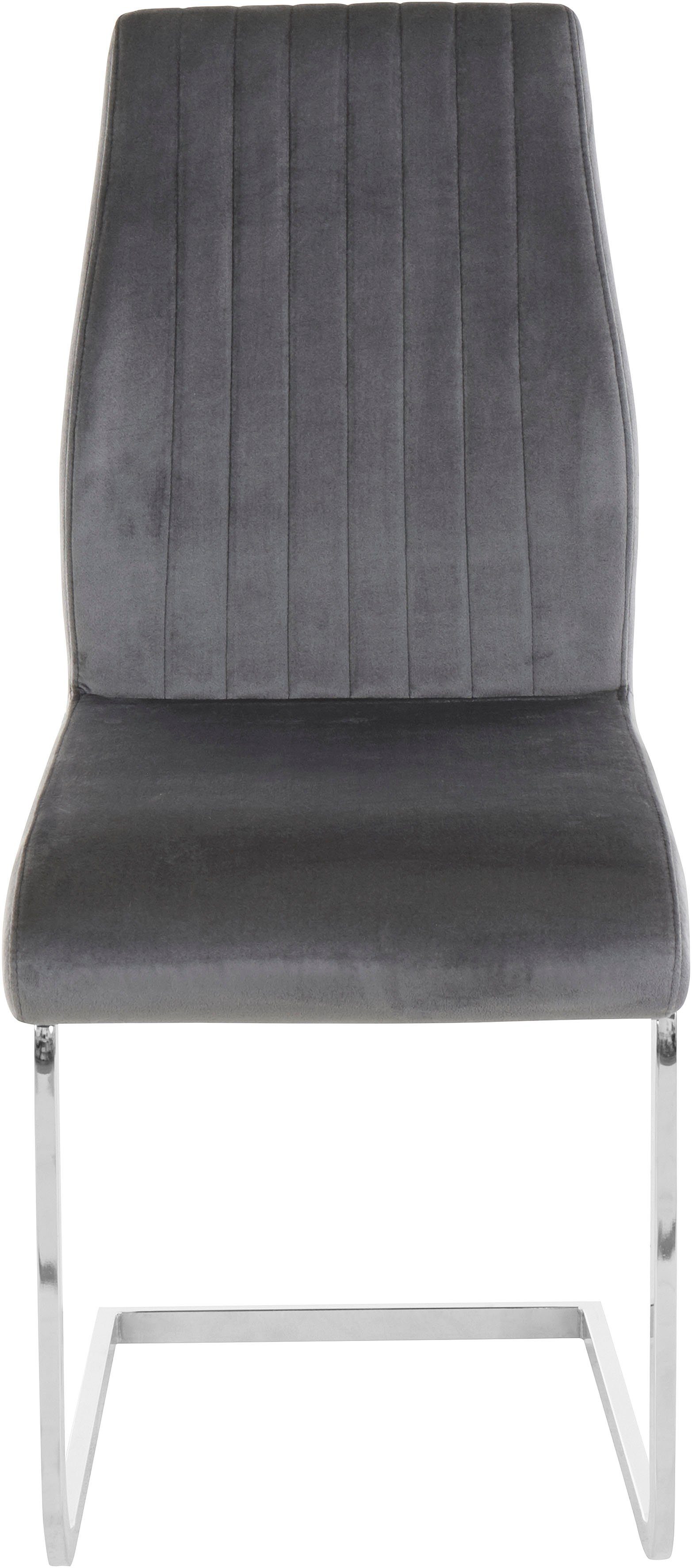 50cm Mikael grau Leonique mit in Esszimmerstuhl Sitzhöhe und Sitz grau/chrom (2 St), | am Rücken, Nähten vertikale Veloursstoff