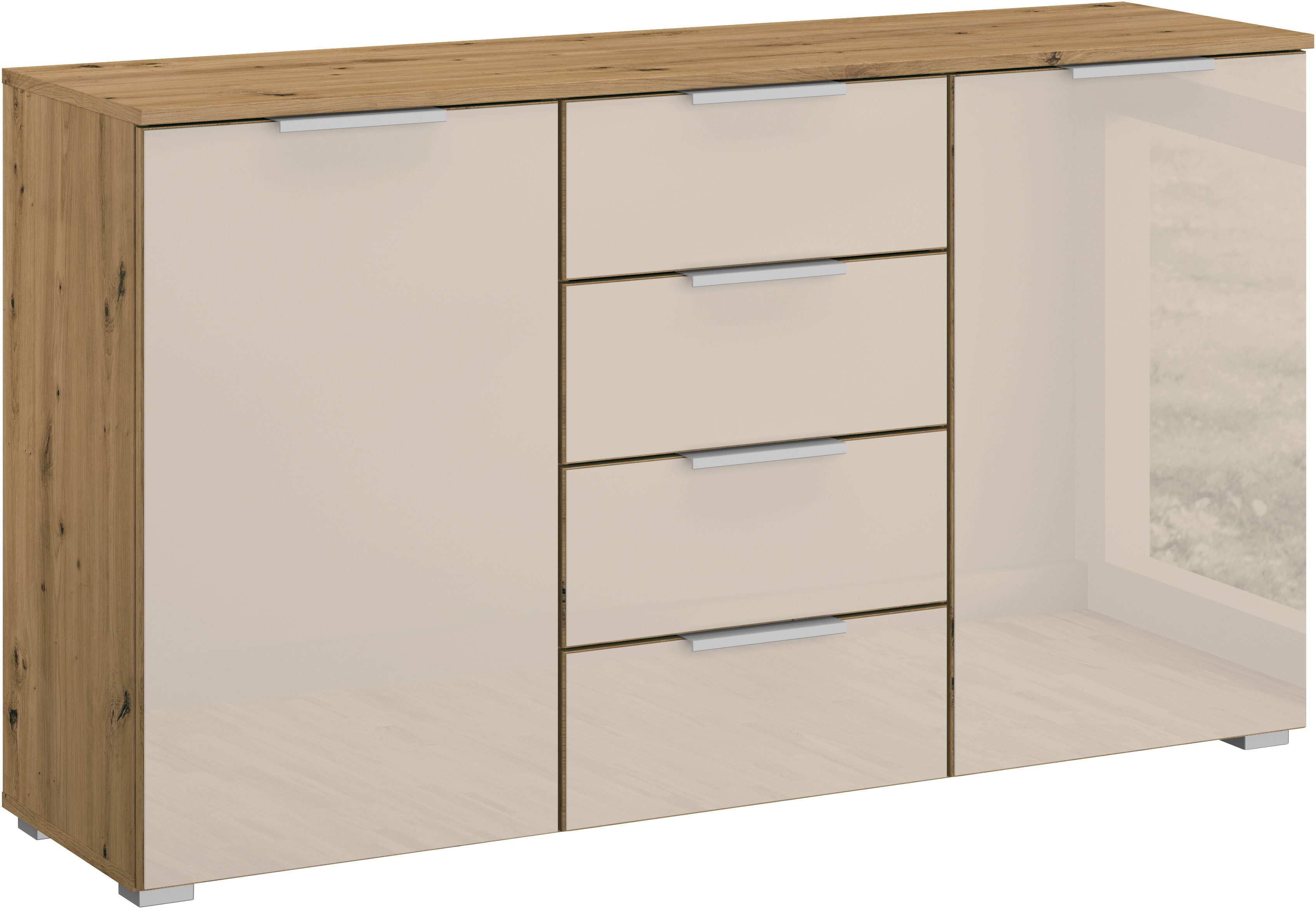OTTO home Schubkastenkommode Kommode Sideboard Schubladenkommode Schlafzimmerkommode KOLUNA (Breite 120 cm mit hochwertiger Glasfront), vier große Schubladen, mit insgesamt 4 Einlegeböden MADE IN GERMANY