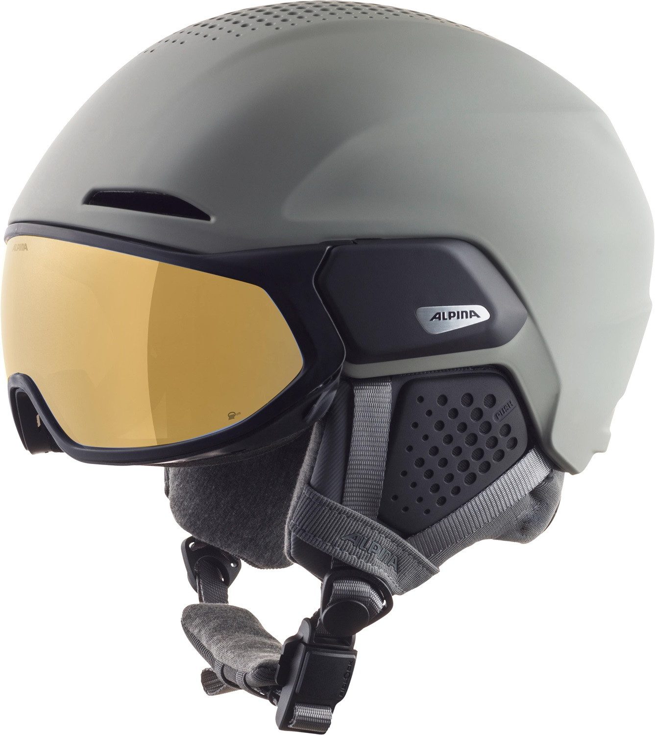 Alpina Sports Skihelm Alpina Alto Q-Lite Visier Skihelm Snowboardhelm moon grey gold A9236